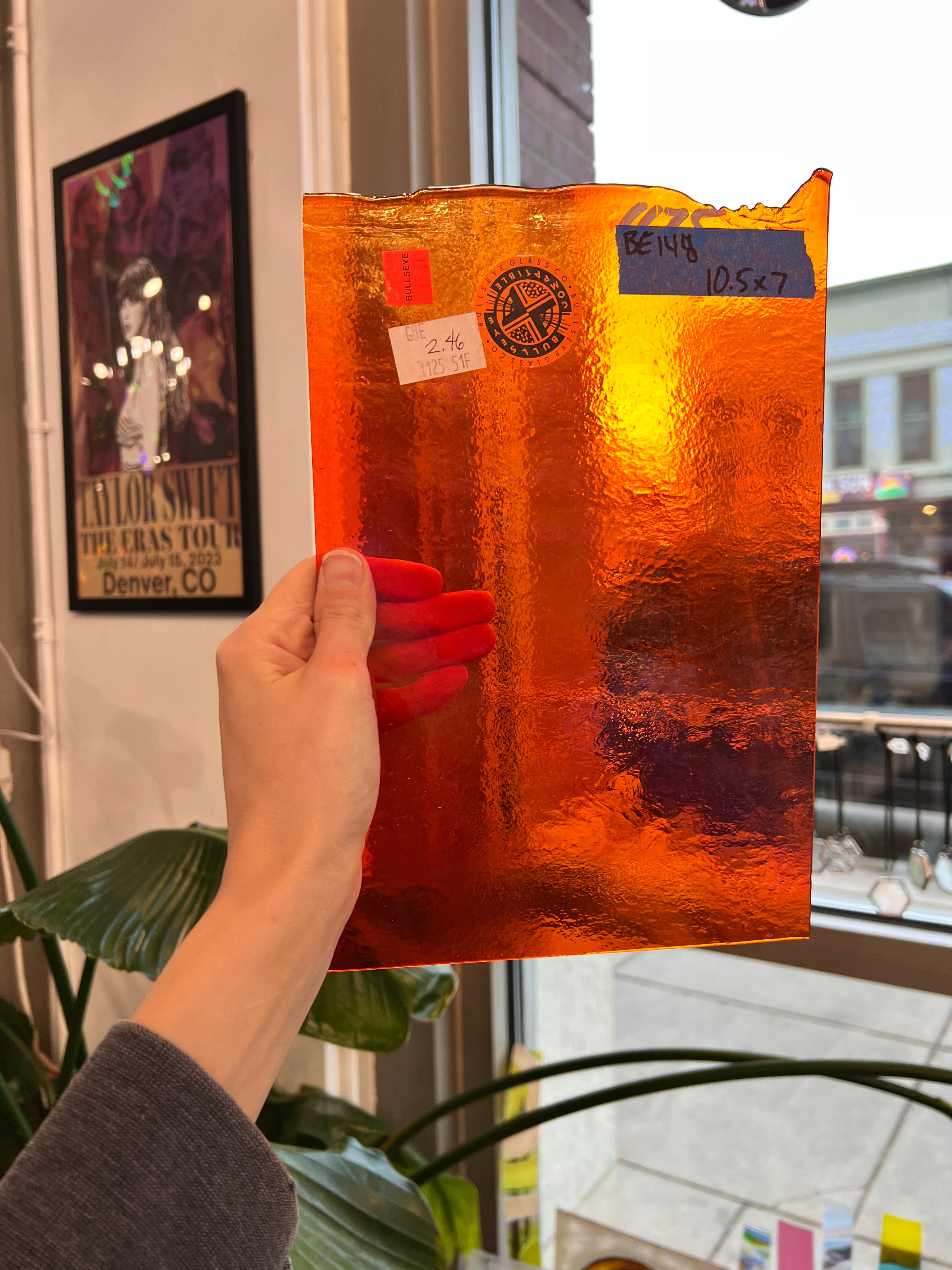 Vintage Thin Orange Transparent Iridescent Bullseye Fusible 90 COE Sheet Glass Colorado Glassworks
