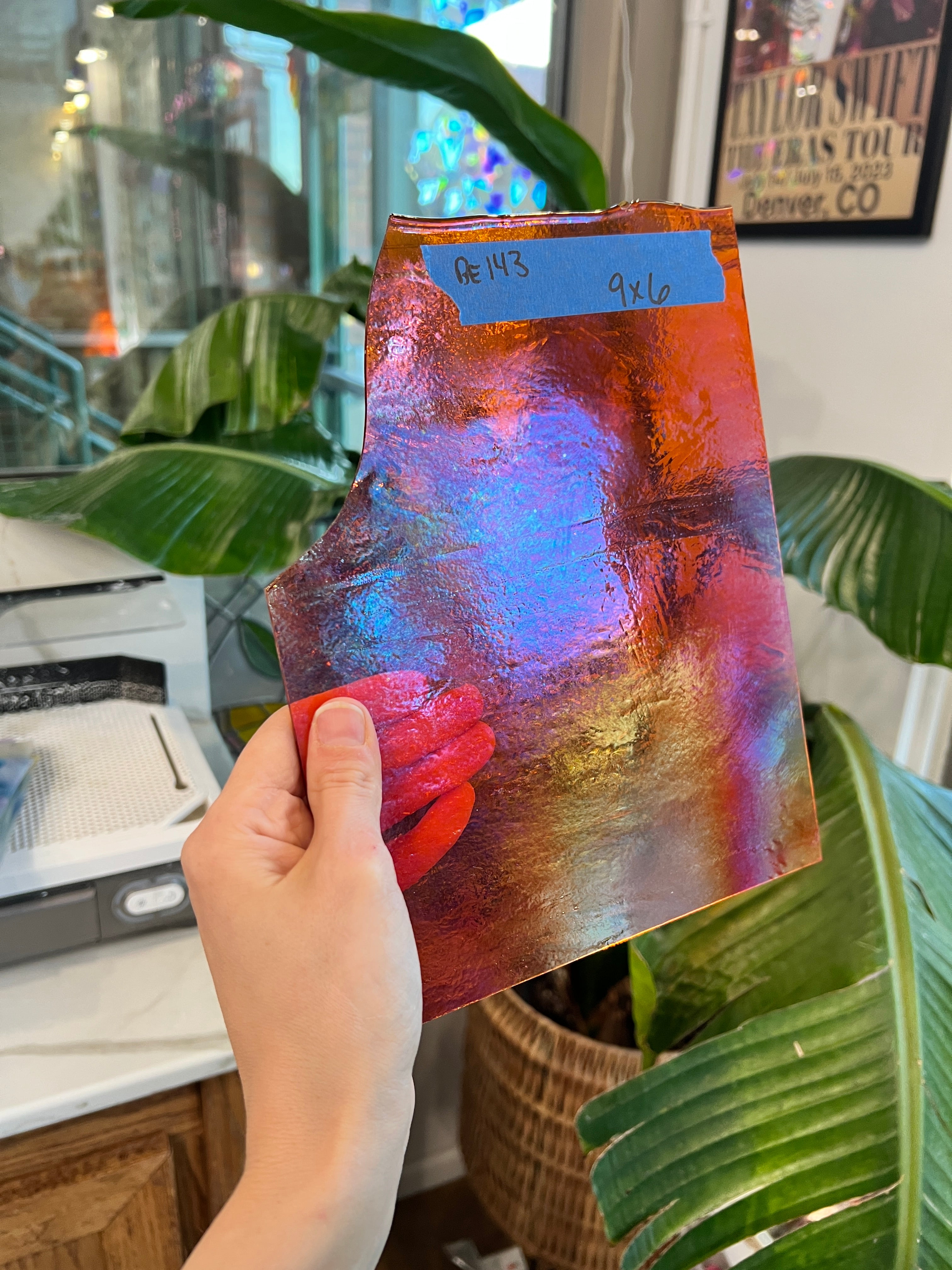 Vintage Thin Orange Transparent Iridescent Bullseye Fusible 90 COE Sheet Glass Colorado Glassworks BE143 (9x6in)