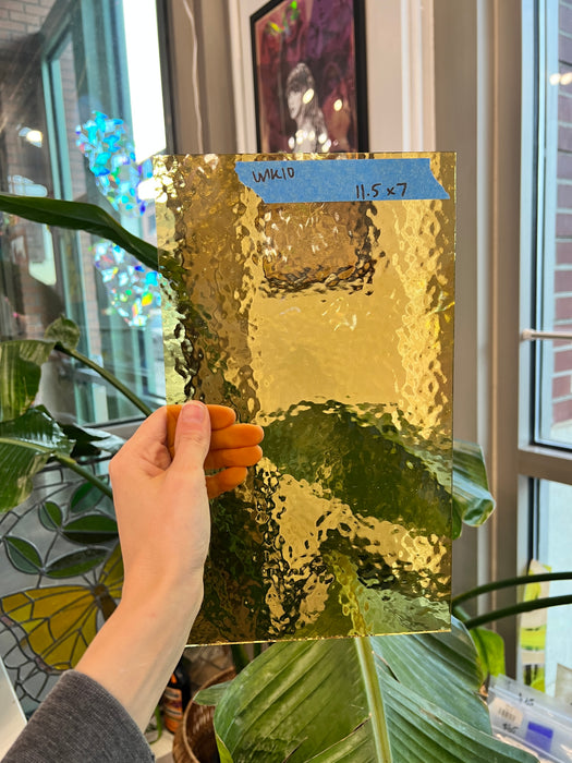 Honey Amber Yellow Transparent Hammered Glass Sheet Glass Colorado Glass Works UNK10 (11.5x7in)