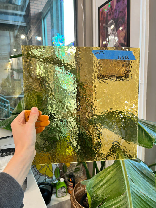 Honey Amber Yellow Transparent Hammered Glass Sheet Glass Colorado Glass Works UNK12 (12x12in)