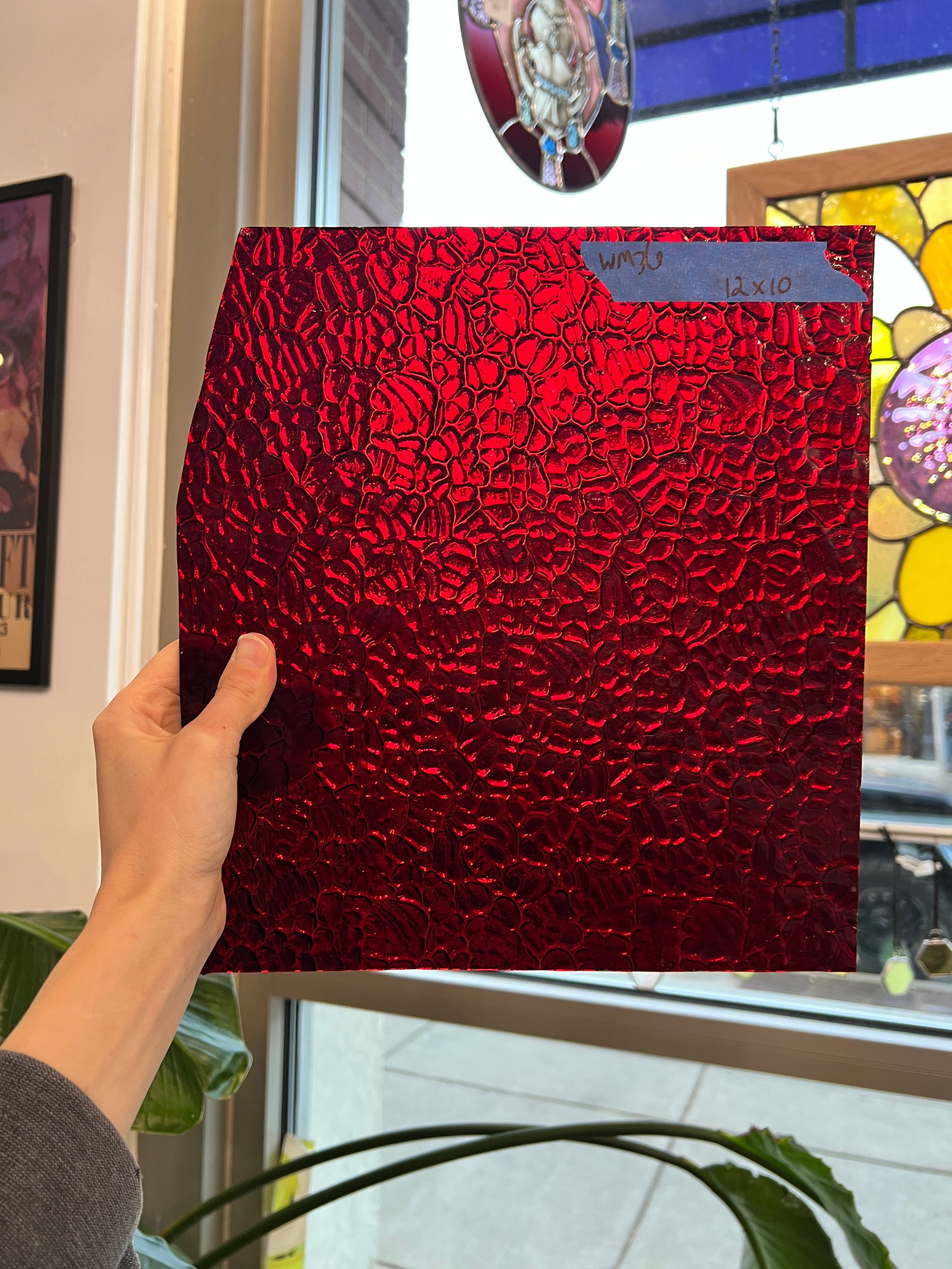 Red Figure C Textured Transparent Wissmach Sheet Glass Colorado Glassworks WM36 (12x10in)