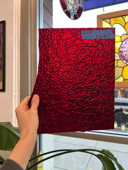 Red Figure C Textured Transparent Wissmach Sheet Glass Colorado Glassworks WM39 (11.5x8.5in)