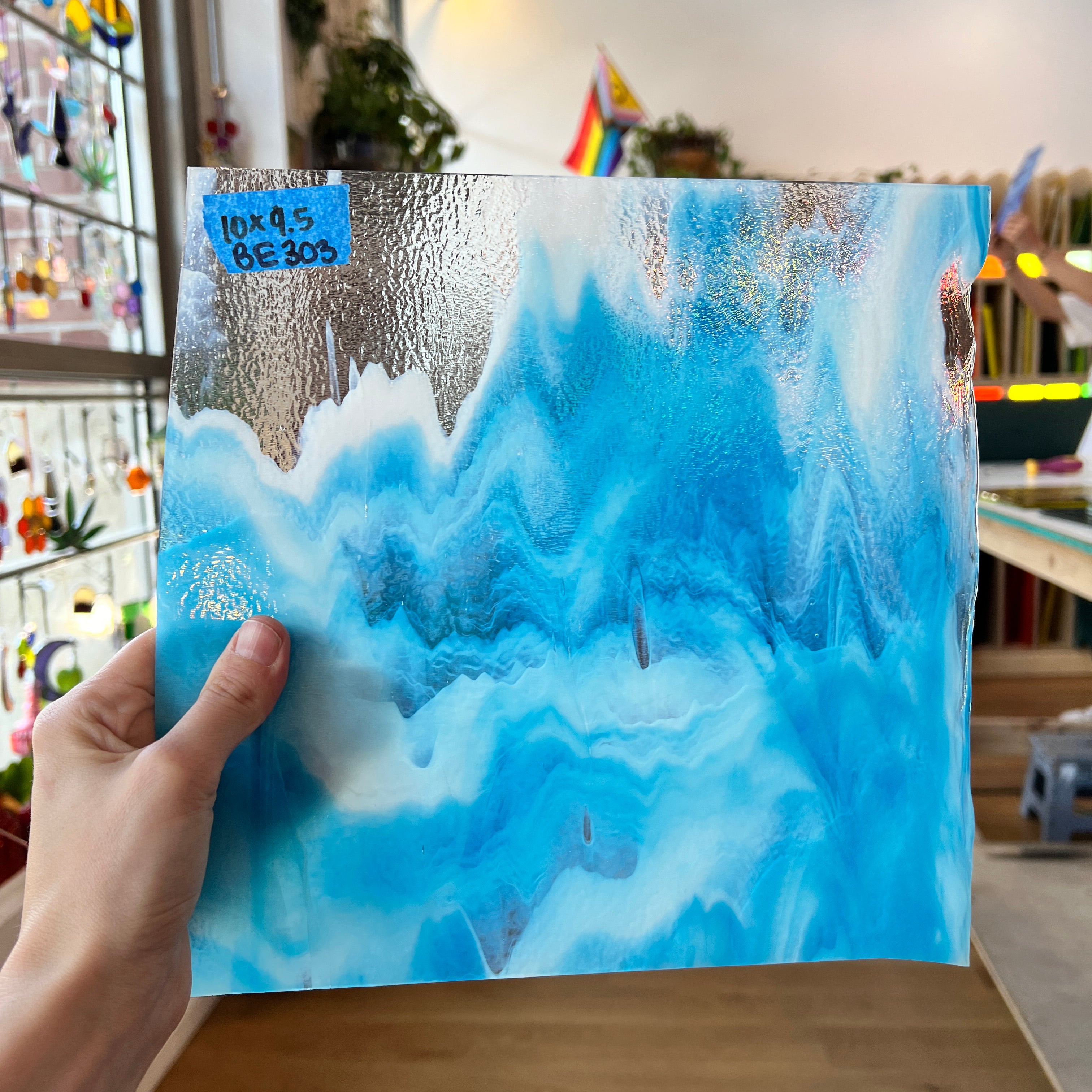Bullseye Blue White Clear Cloud Mix Fusible 90 COE Sheet Glass Colorado Glassworks   