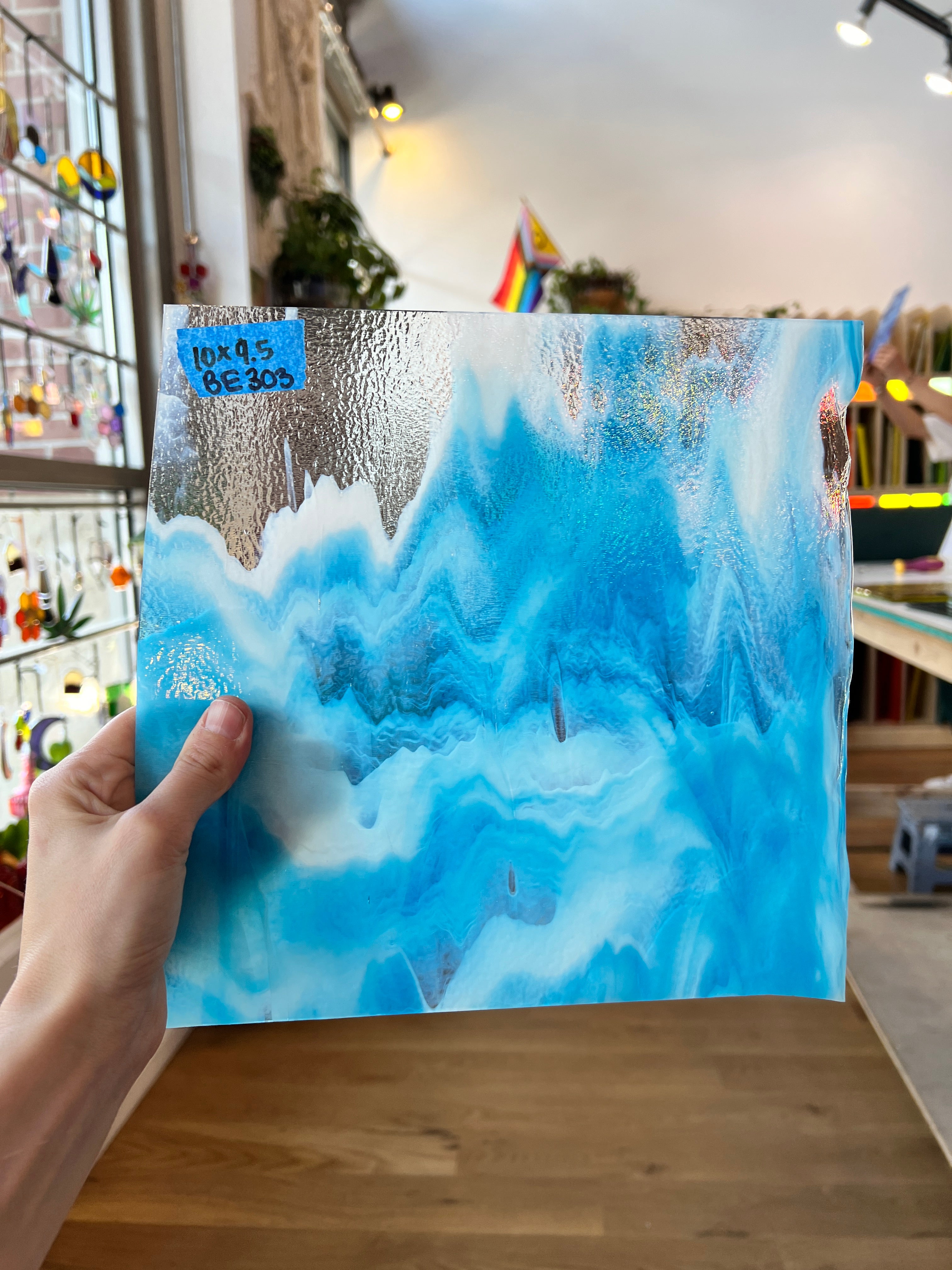 Bullseye Blue White Clear Cloud Mix Fusible 90 COE Sheet Glass Colorado Glassworks   