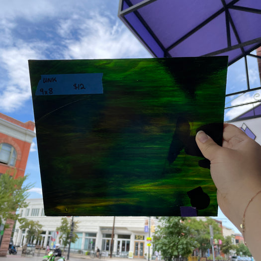 Dark Green Brown Mixed Transparent Sheet Glass Colorado Glassworks UNK329 (9x8in)