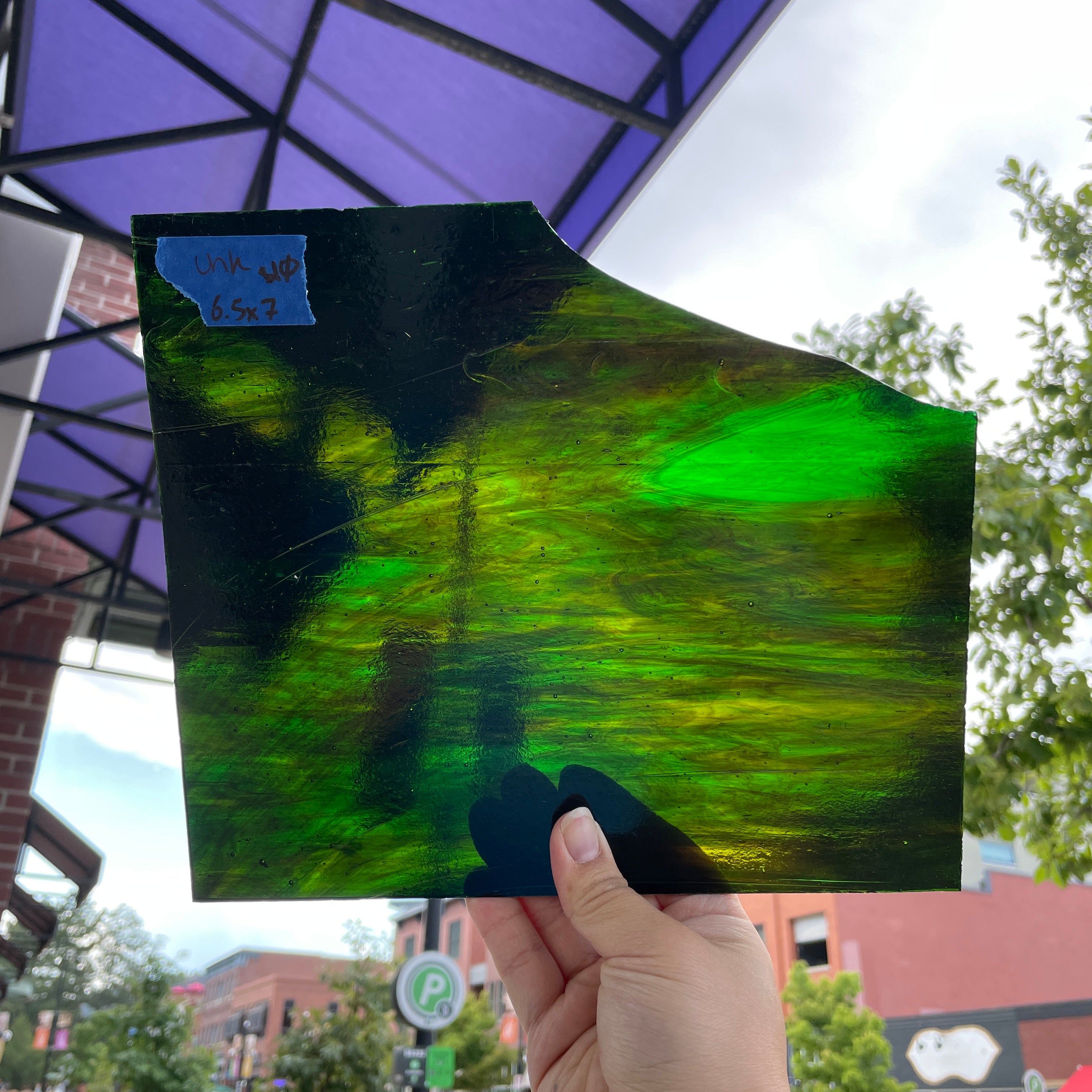 Dark Green Brown Mixed Transparent Sheet Glass Colorado Glassworks UNK328 (6.5x7in)