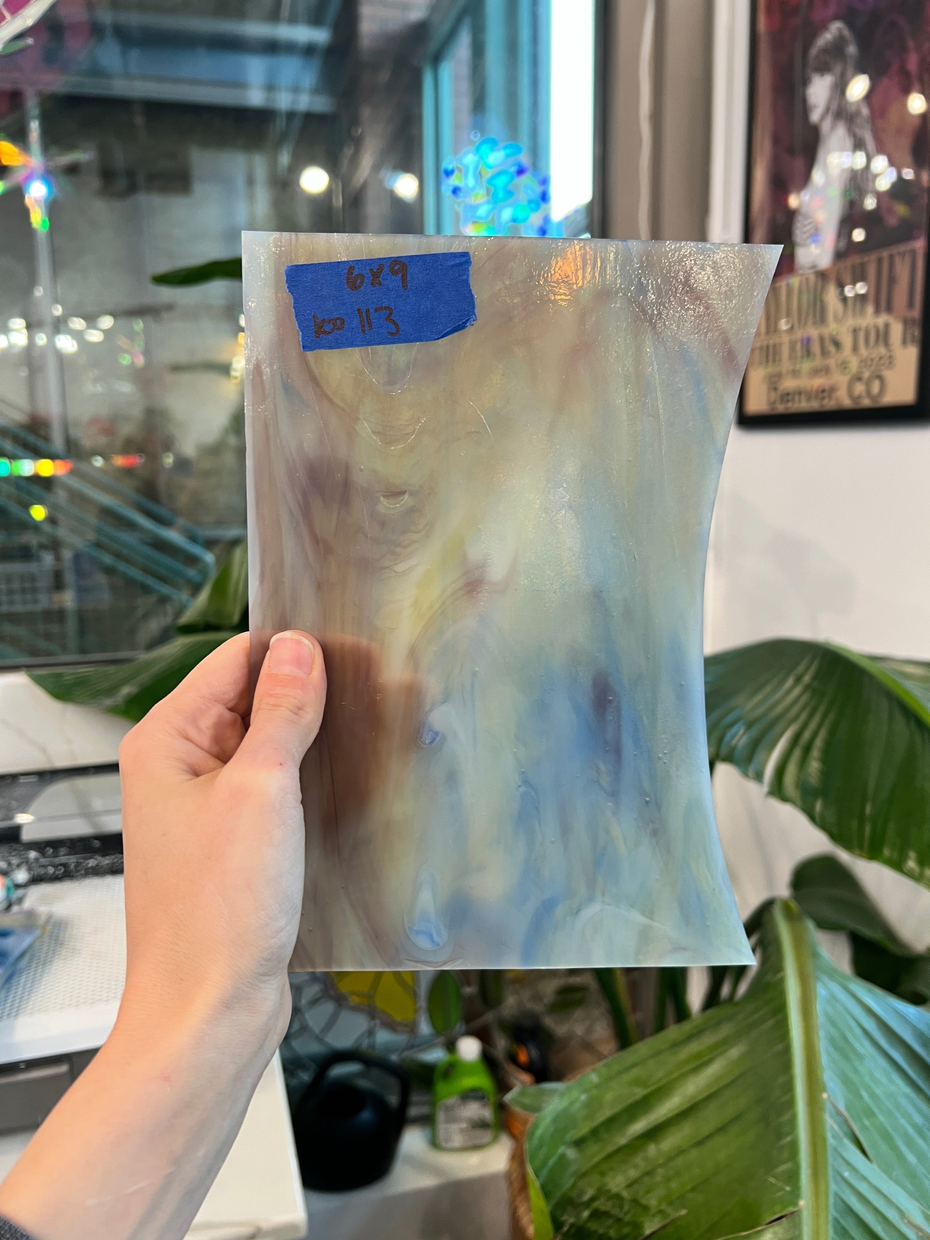 Purple Blue Amber Wispy Kokomo Sheet Glass Colorado Glassworks KO113.1 (6x9in)