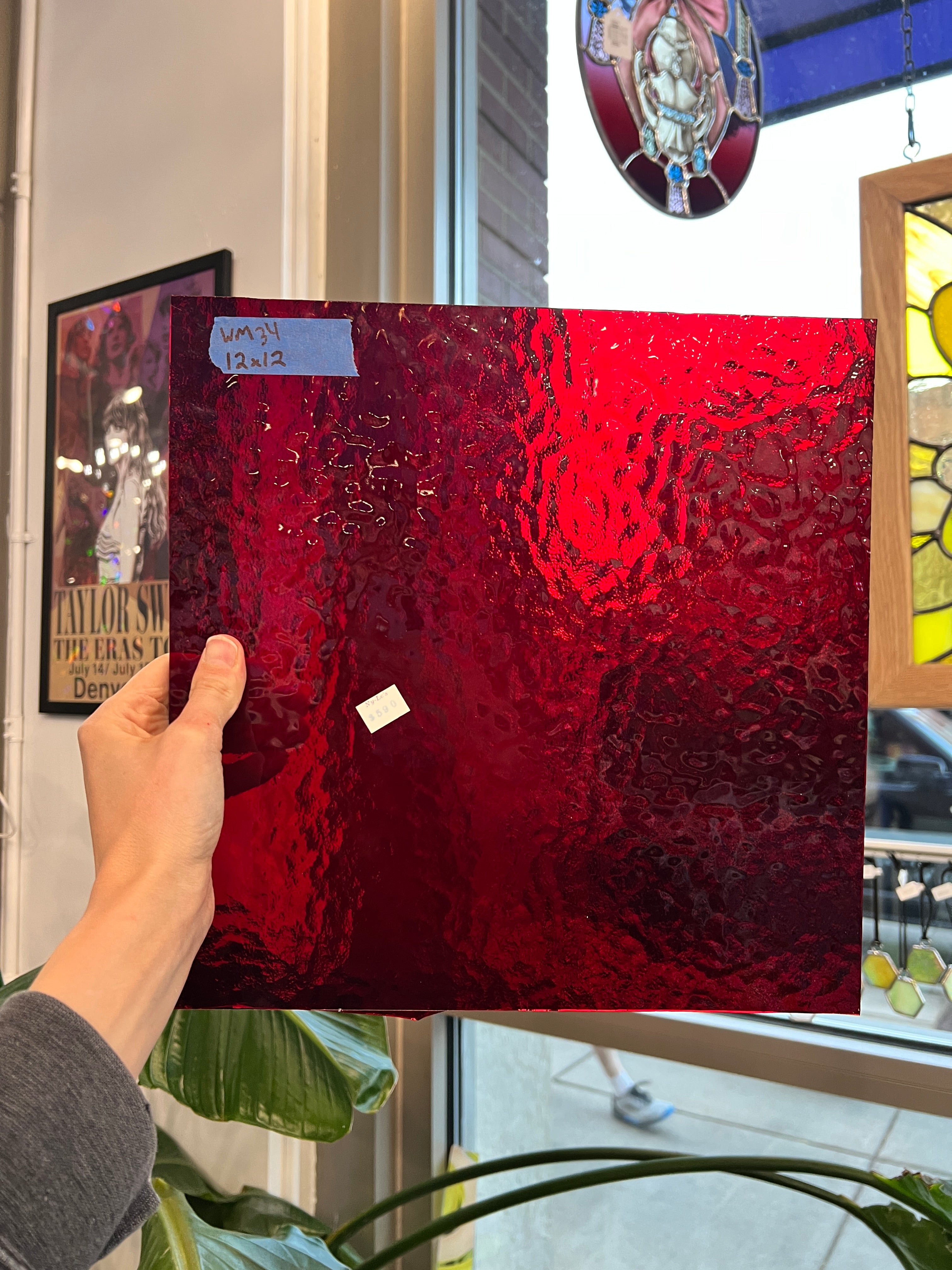 Red Hammered Transparent Sheet Glass Colorado Glassworks