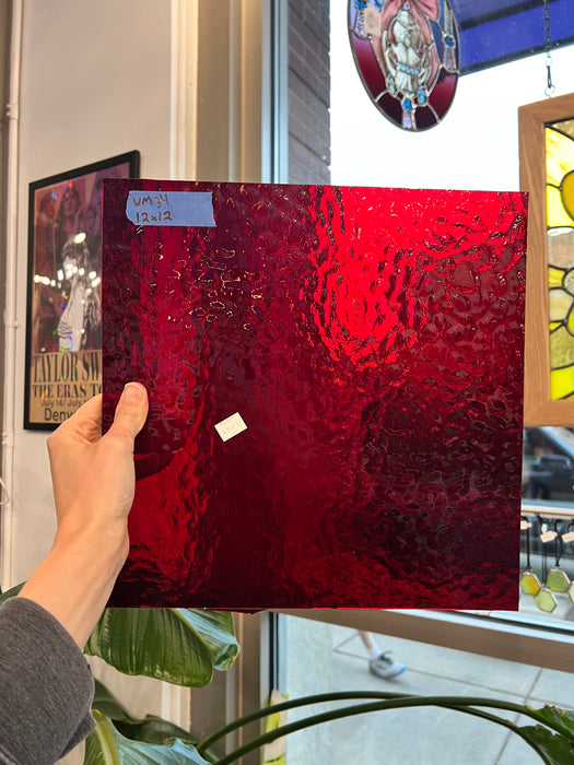 Red Hammered Transparent Sheet Glass Colorado Glassworks