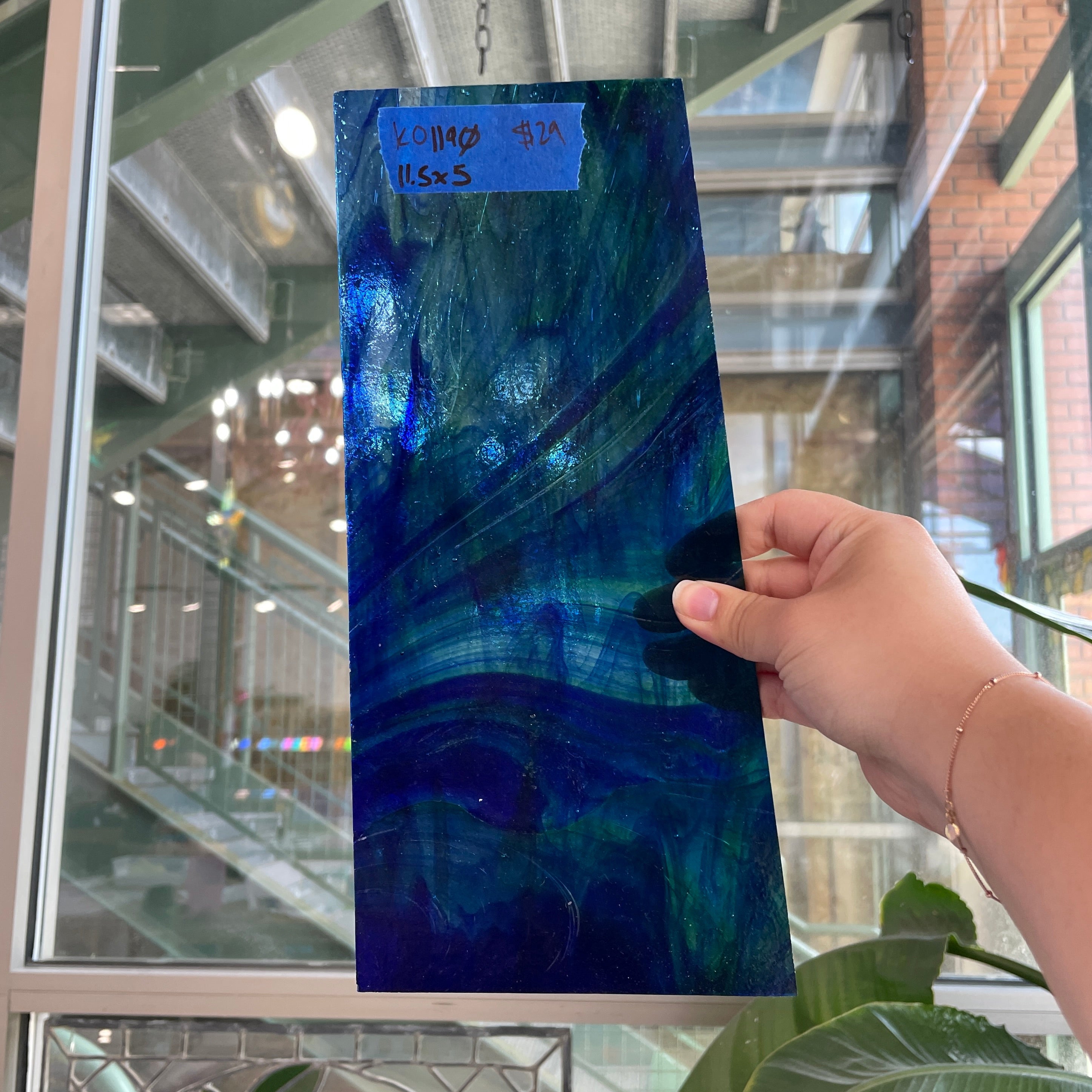 Green Blue Wispy Transparent Kokomo Sheet Glass Colorado Glassworks
