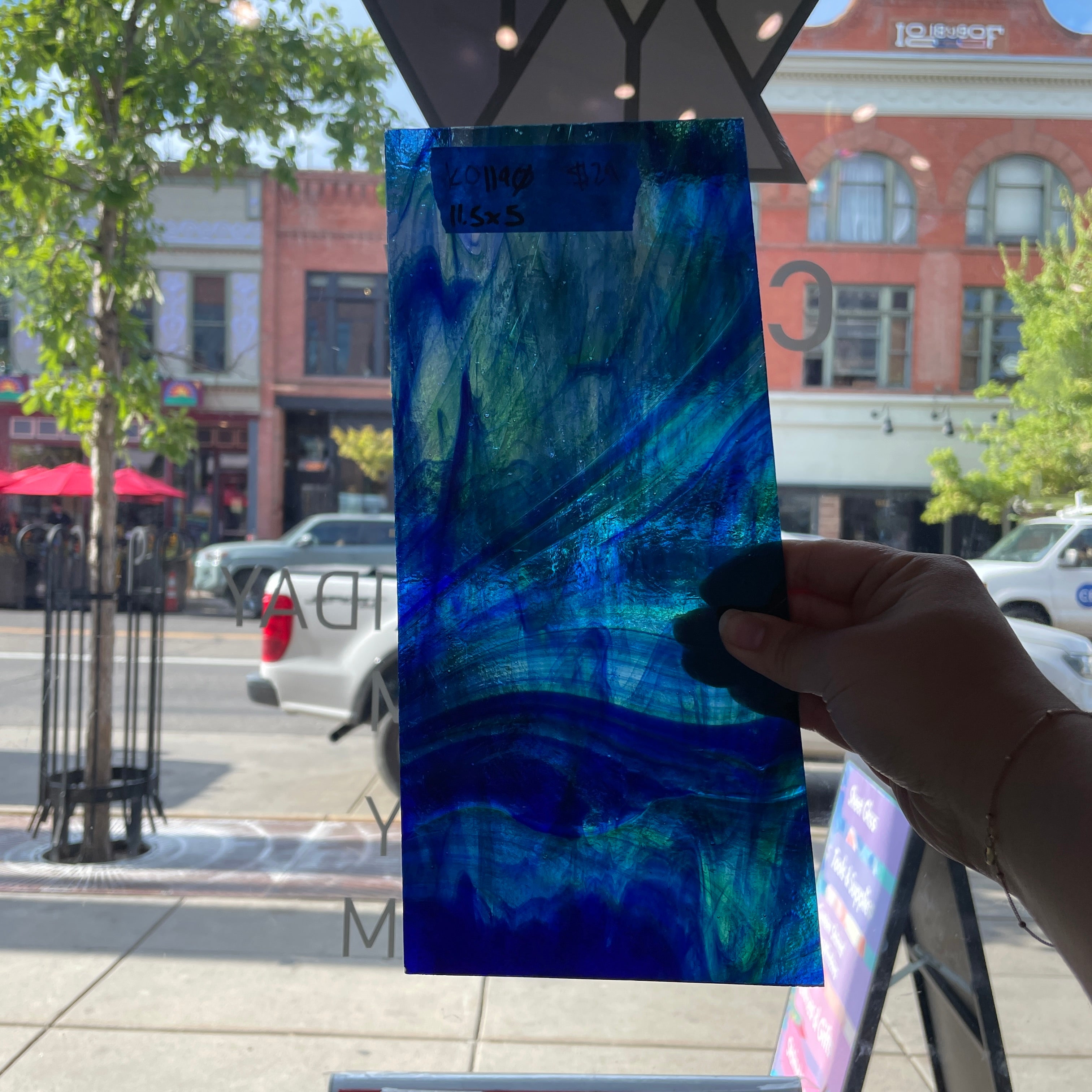Green Blue Wispy Transparent Kokomo Sheet Glass Colorado Glassworks