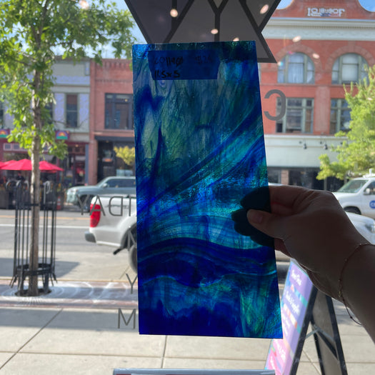 Green Blue Wispy Transparent Kokomo Sheet Glass Colorado Glassworks