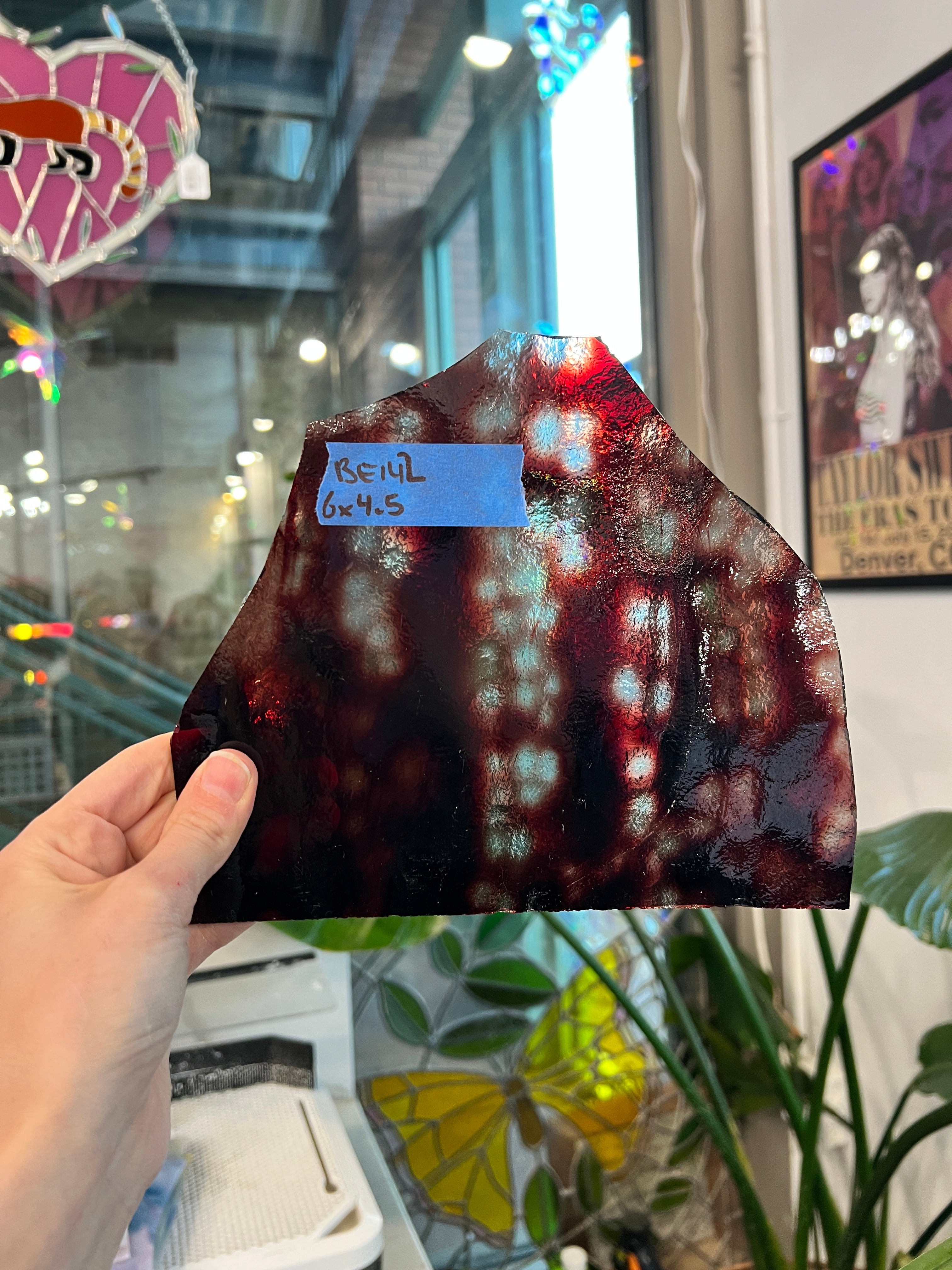 Red Clear Mottled Vintage Bullseye Sheet Glass Colorado Glassworks 6x4.5in (BE142)