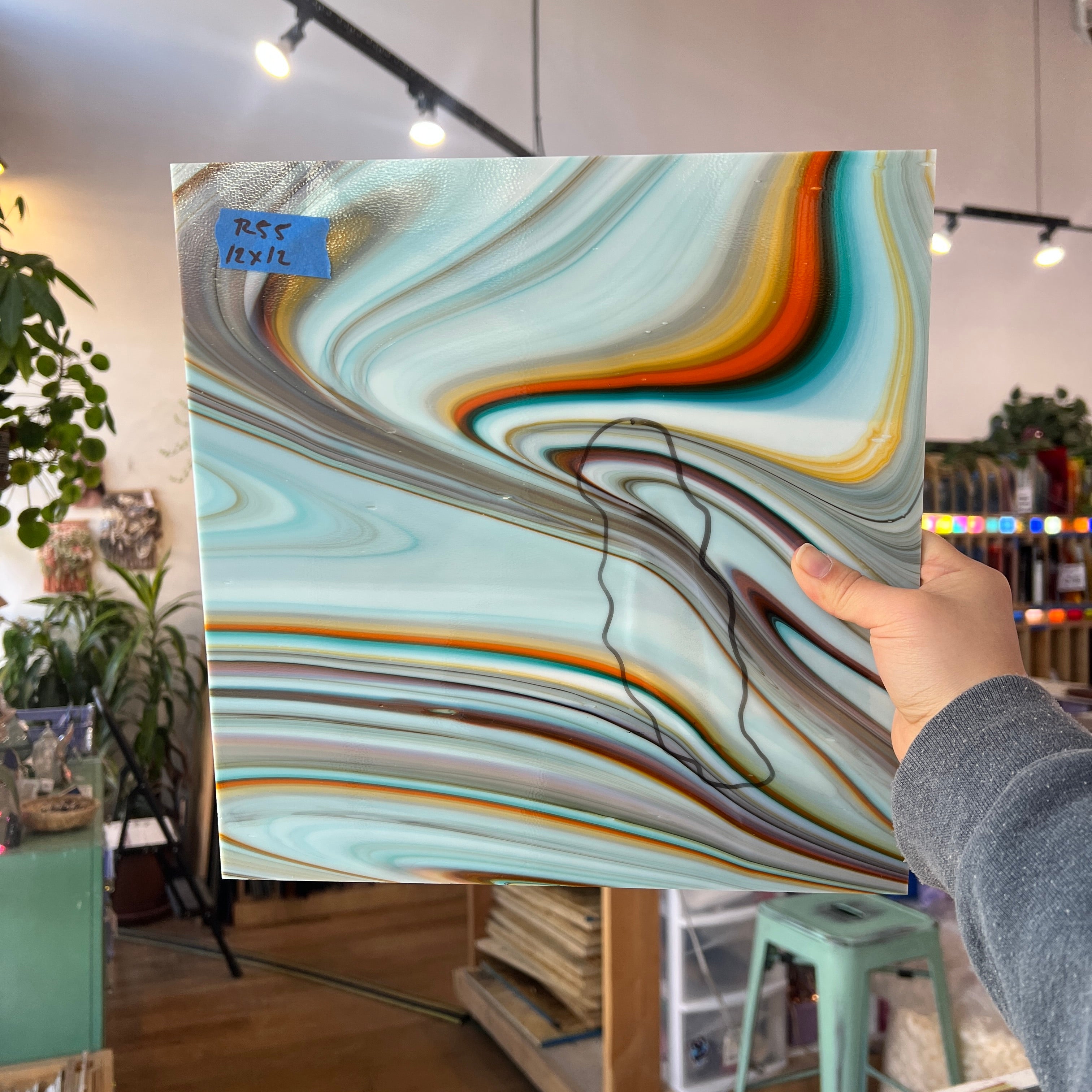 Southwest Fusers Reserve Oceanside Fusible 96 COE Sheet Glass Colorado Glassworks 12x12in (OS-15146029) **note ripple**