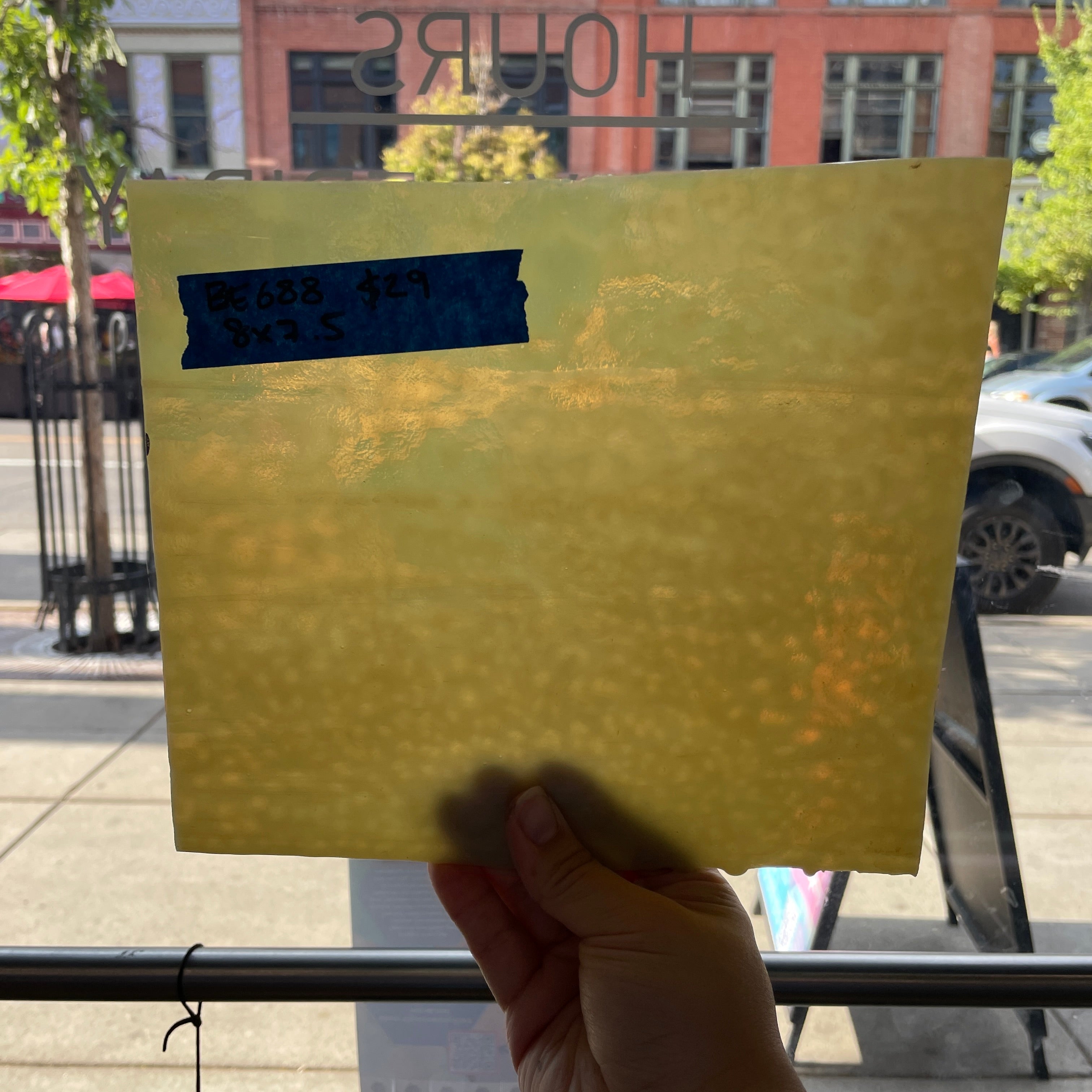 Vintage Semi-Opaque Yellow Bullseye Sheet Glass Colorado Glassworks