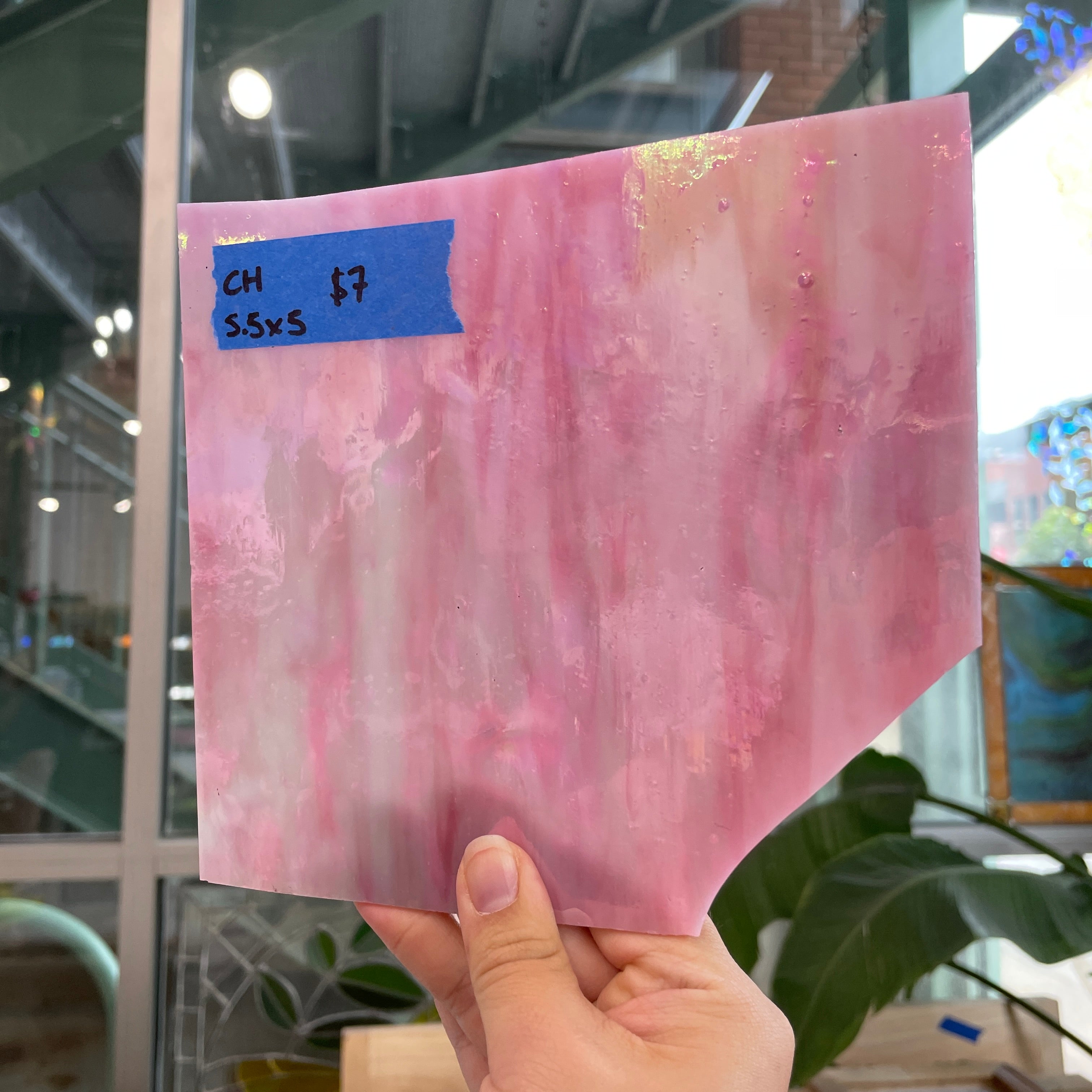 Pink Opaque Iridescent Choice Colorado Glassworks 5.5x5in