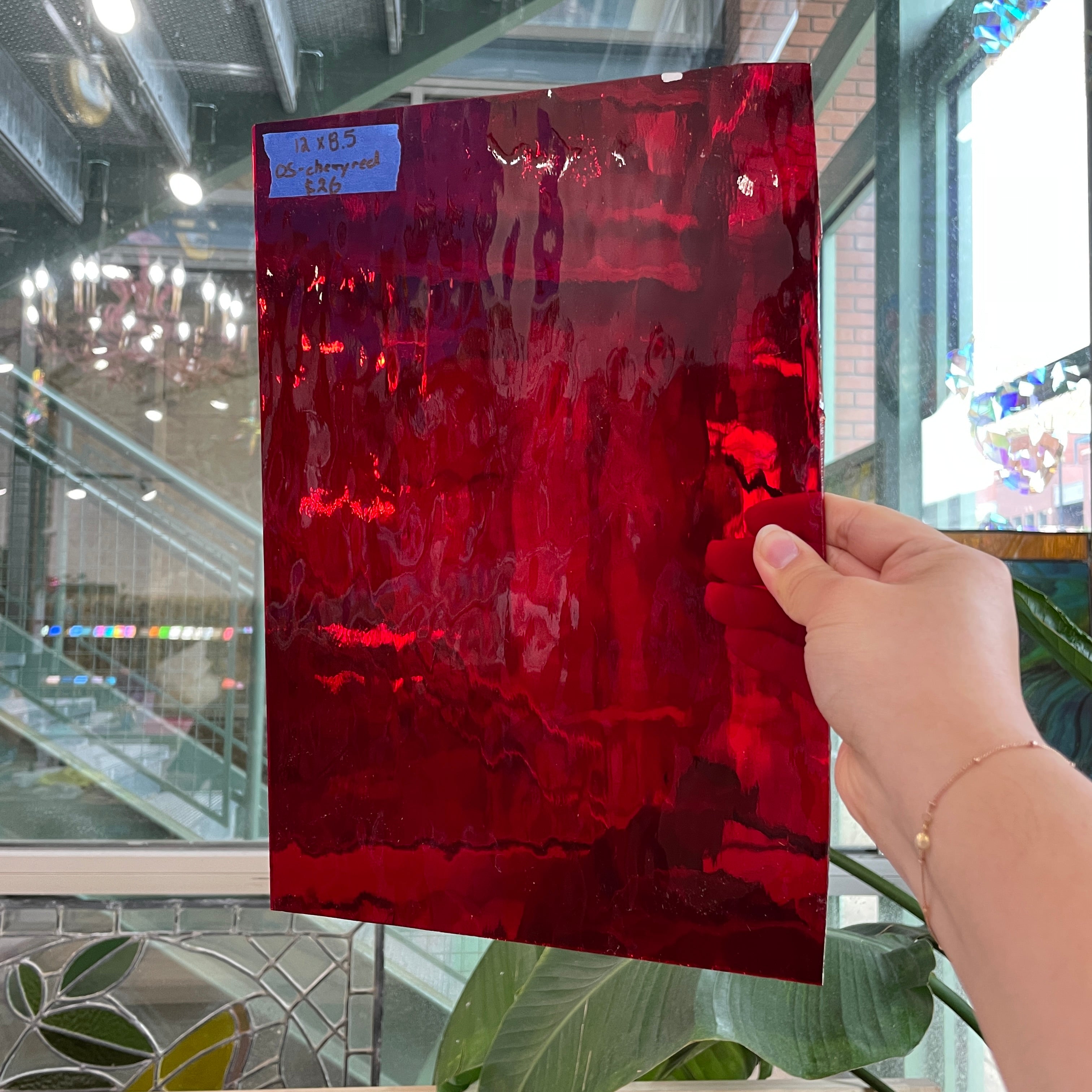 Cherry Red Waterglass Transparent Oceanside Fusible 96 COE Sheet Glass Colorado Glassworks 12x8.5in