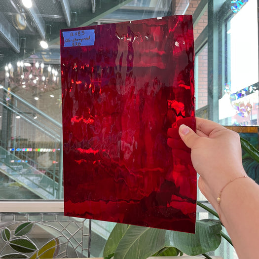 Cherry Red Waterglass Transparent Oceanside Fusible 96 COE Sheet Glass Colorado Glassworks 12x8.5in