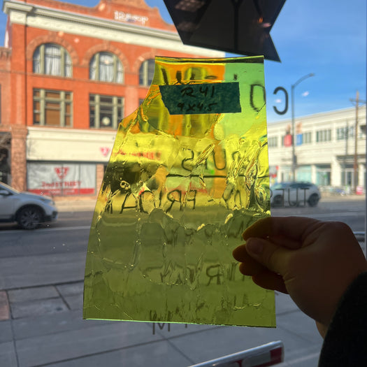 Lime Yellow Crackle Monarch Mouth Blown Sheet Glass Colorado Glass Works