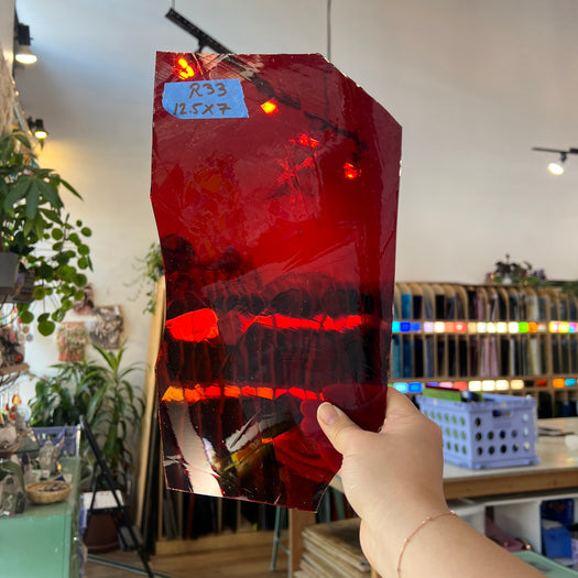 Red-Orange Flash on Clear Hartley Wood Mouth Blown Sheet Glass Colorado Glassworks