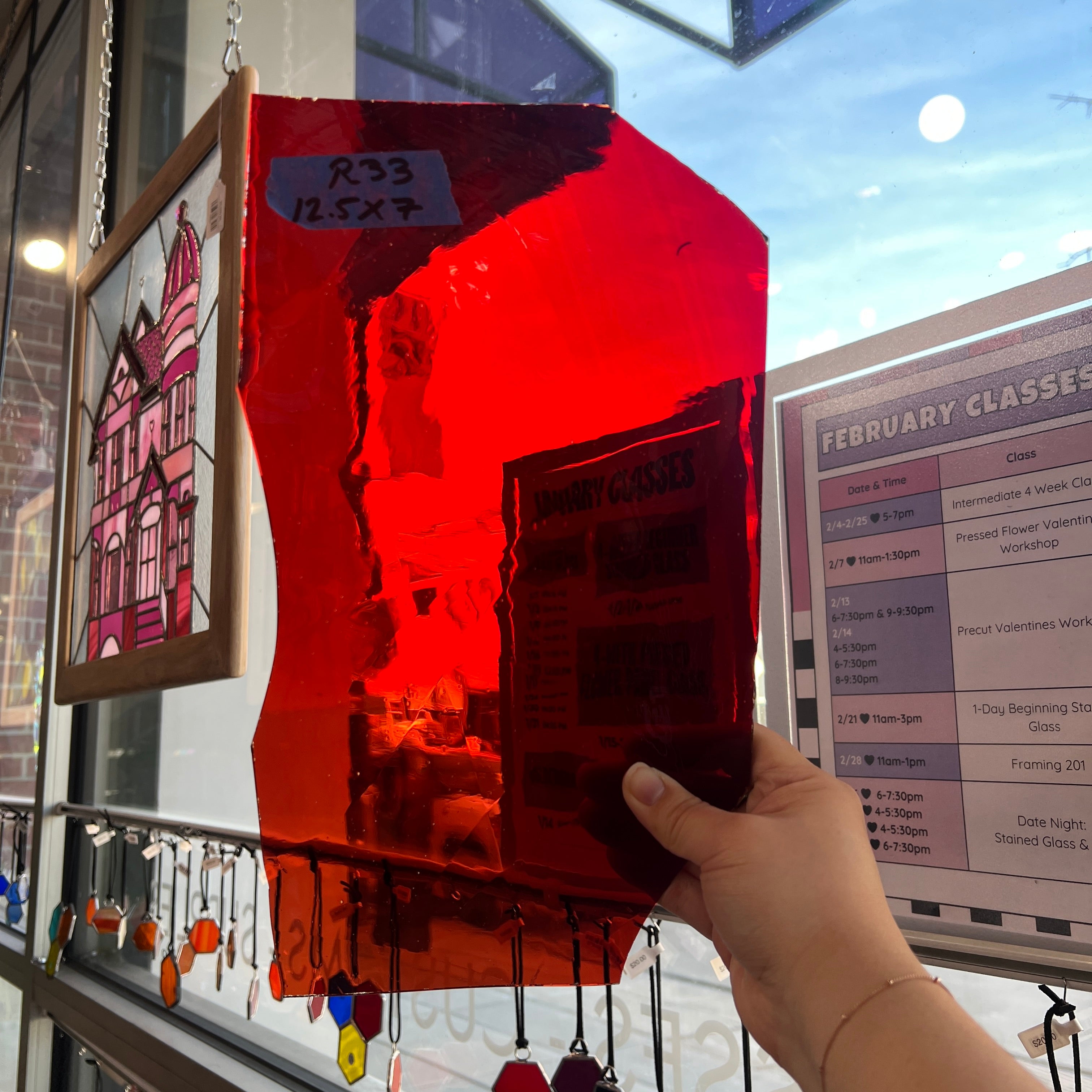 Red-Orange Flash on Clear Hartley Wood Mouth Blown Sheet Glass Colorado Glassworks