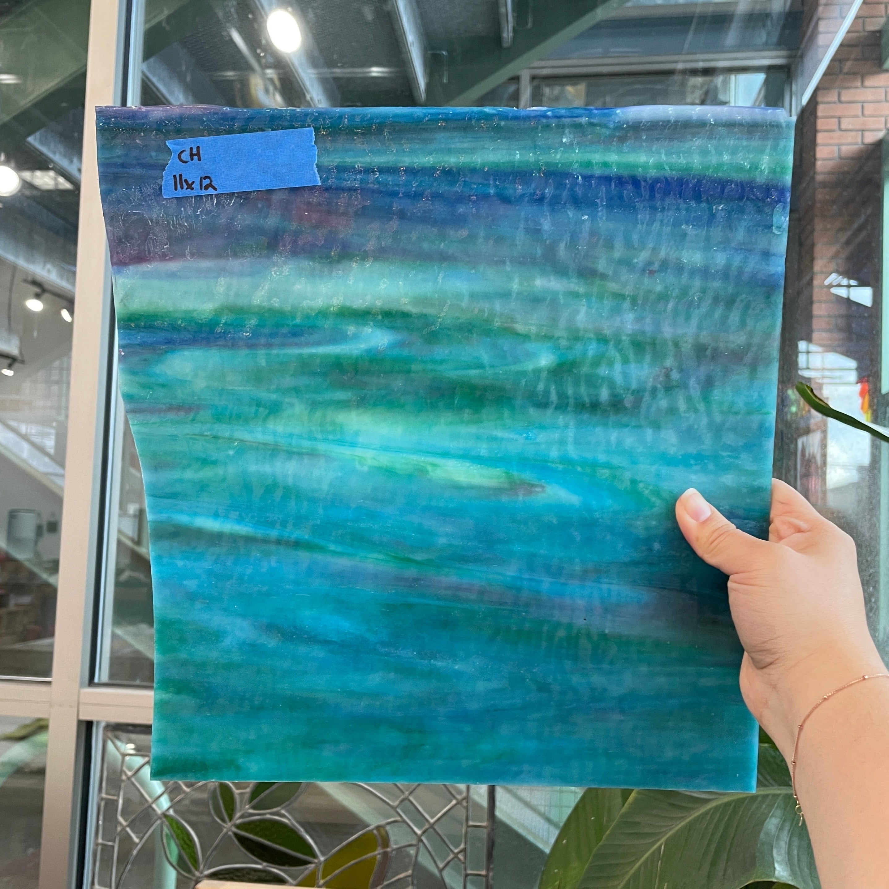 Blue Green Purple Wispy Choice Sheet Glass Colorado Glassworks 11x12in