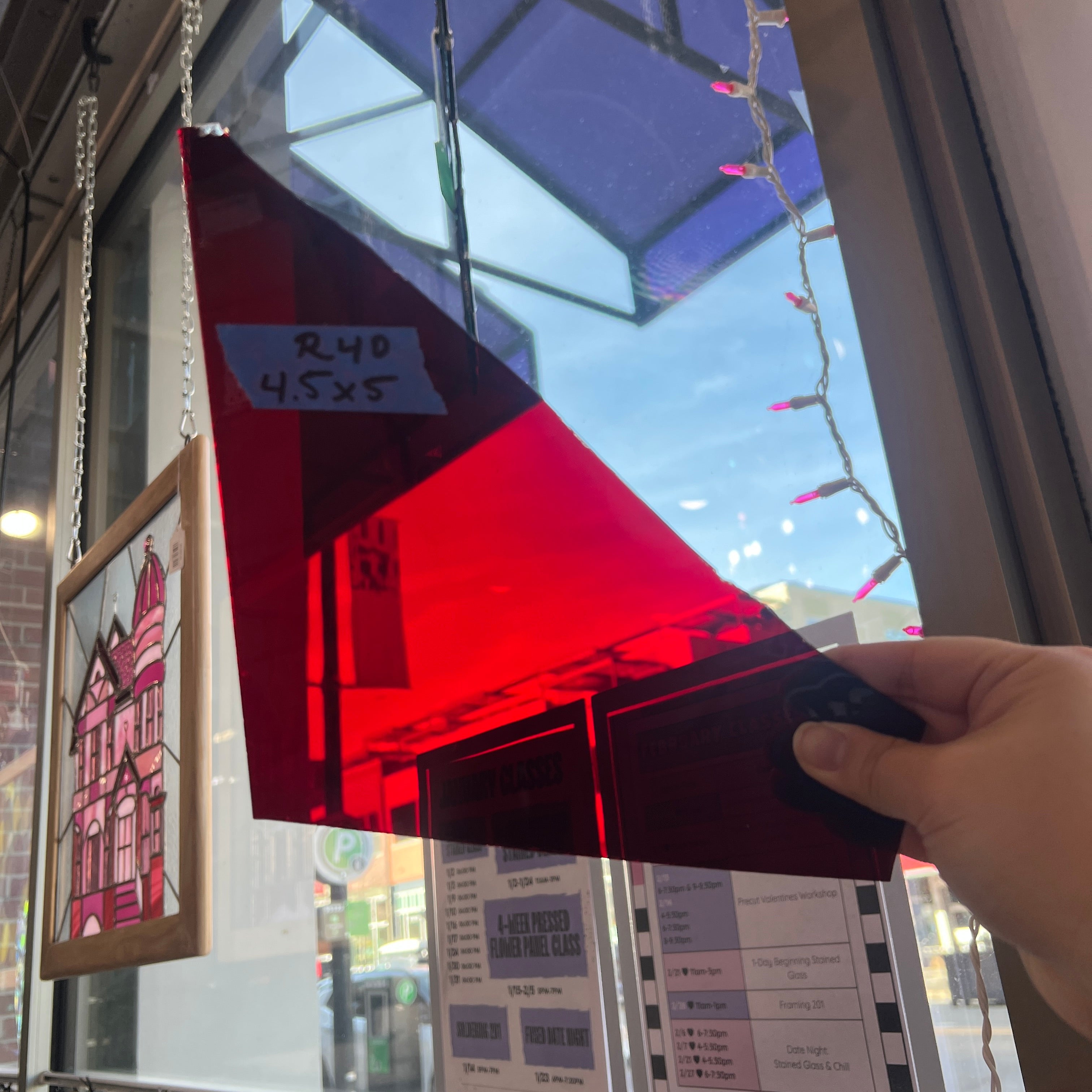 Red Flash on Clear Desag Mouth Blown Sheet Glass Colorado Glassworks