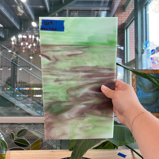 Bright Green Purple White Wispy Kokomo Sheet Glass Kokomo KO1180 (12x7in)