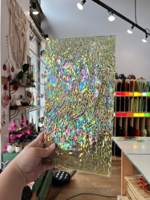 Kokomo Light Chartreuse Iridescent Tight Ripple Colorado Glassworks KO1107 (6.5x12in)