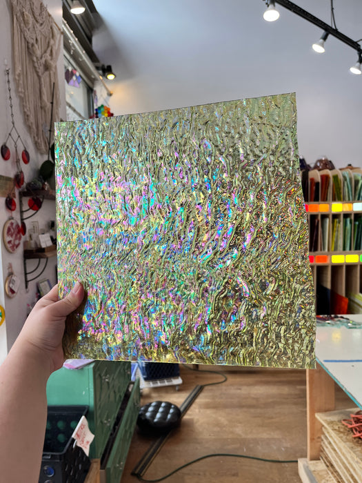 Kokomo Light Chartreuse Iridescent Tight Ripple Colorado Glassworks KO1108 (12x11.5in)