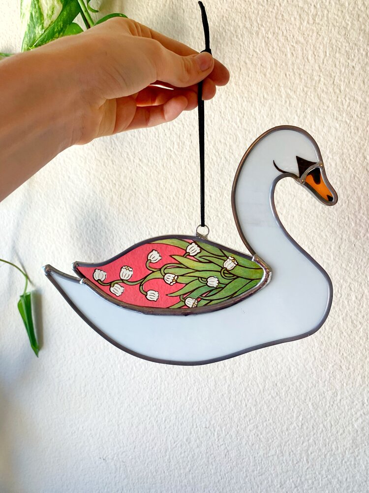 Swan stained glass art