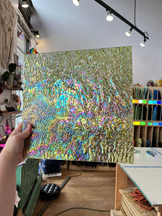 Kokomo Light Chartreuse Iridescent Tight Ripple Colorado Glassworks KO1109 (12x12in)