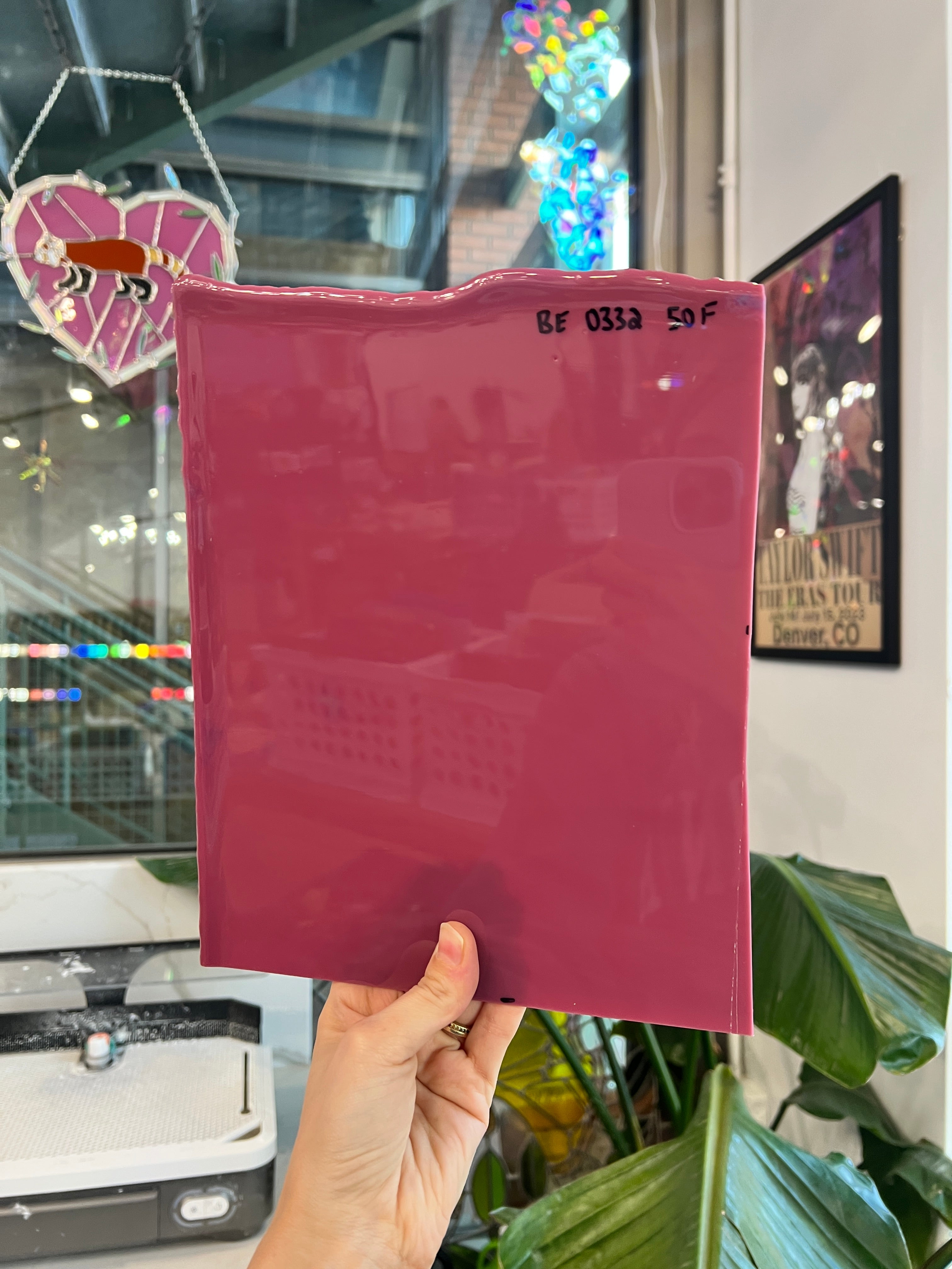 Plum Striker Opal Thin Bullseye 90 COE (pre struck BE - 0332 50F) Sheet Glass Colorado Glassworks Sheet 3