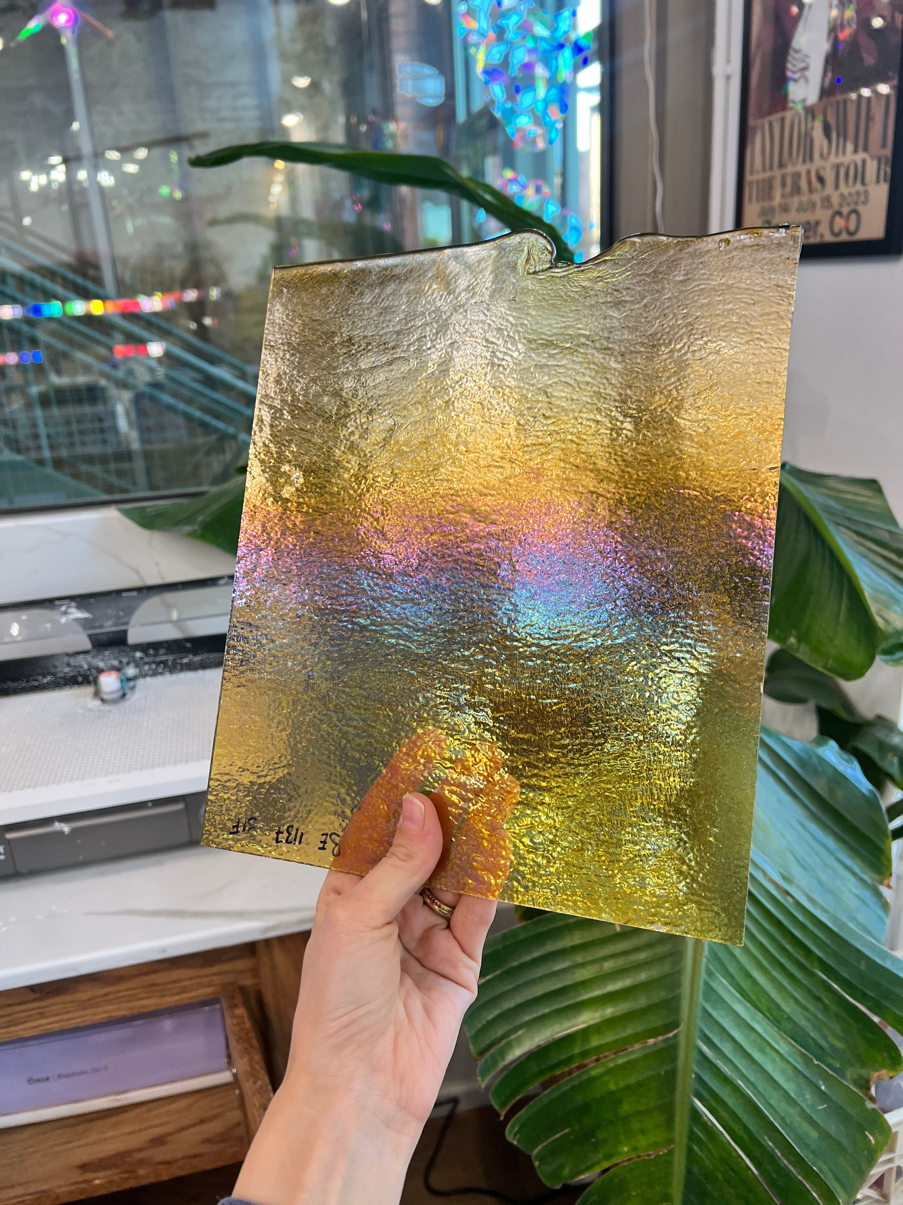 Medium Amber Iridescent Bullseye 90 COE (BE 1137 31F) Sheet Glass Colorado Glassworks