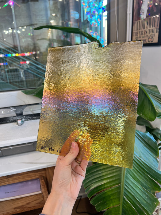 Medium Amber Iridescent Bullseye 90 COE (BE 1137 31F) Sheet Glass Colorado Glassworks