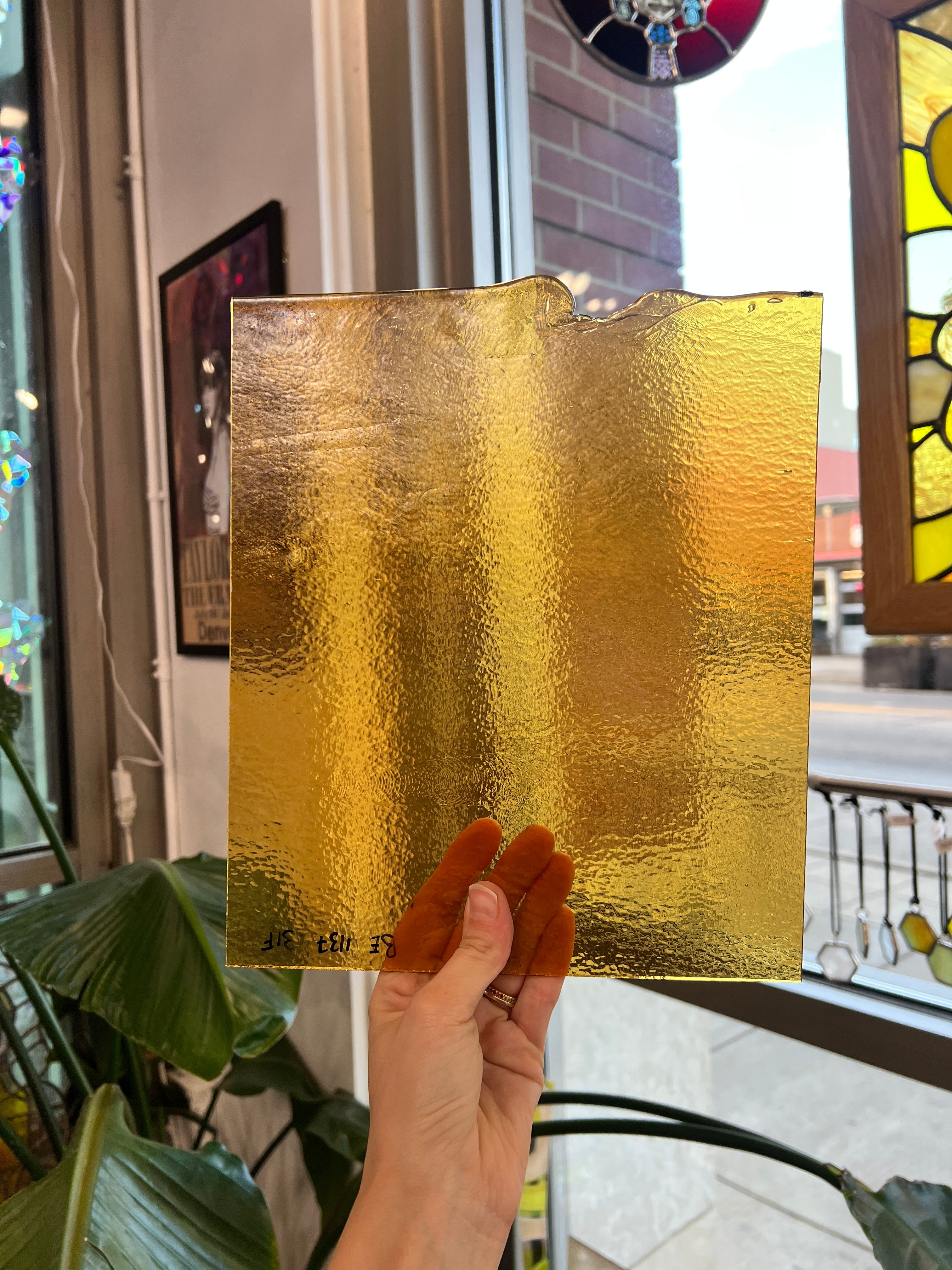Medium Amber Iridescent Bullseye 90 COE (BE 1137 31F) Sheet Glass Colorado Glassworks