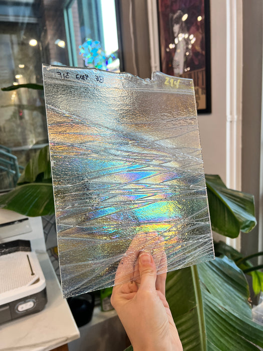 Iridescent Clear and Streamer Bullseye 90 COE (BE 4302 31F) Colorado Glass Works