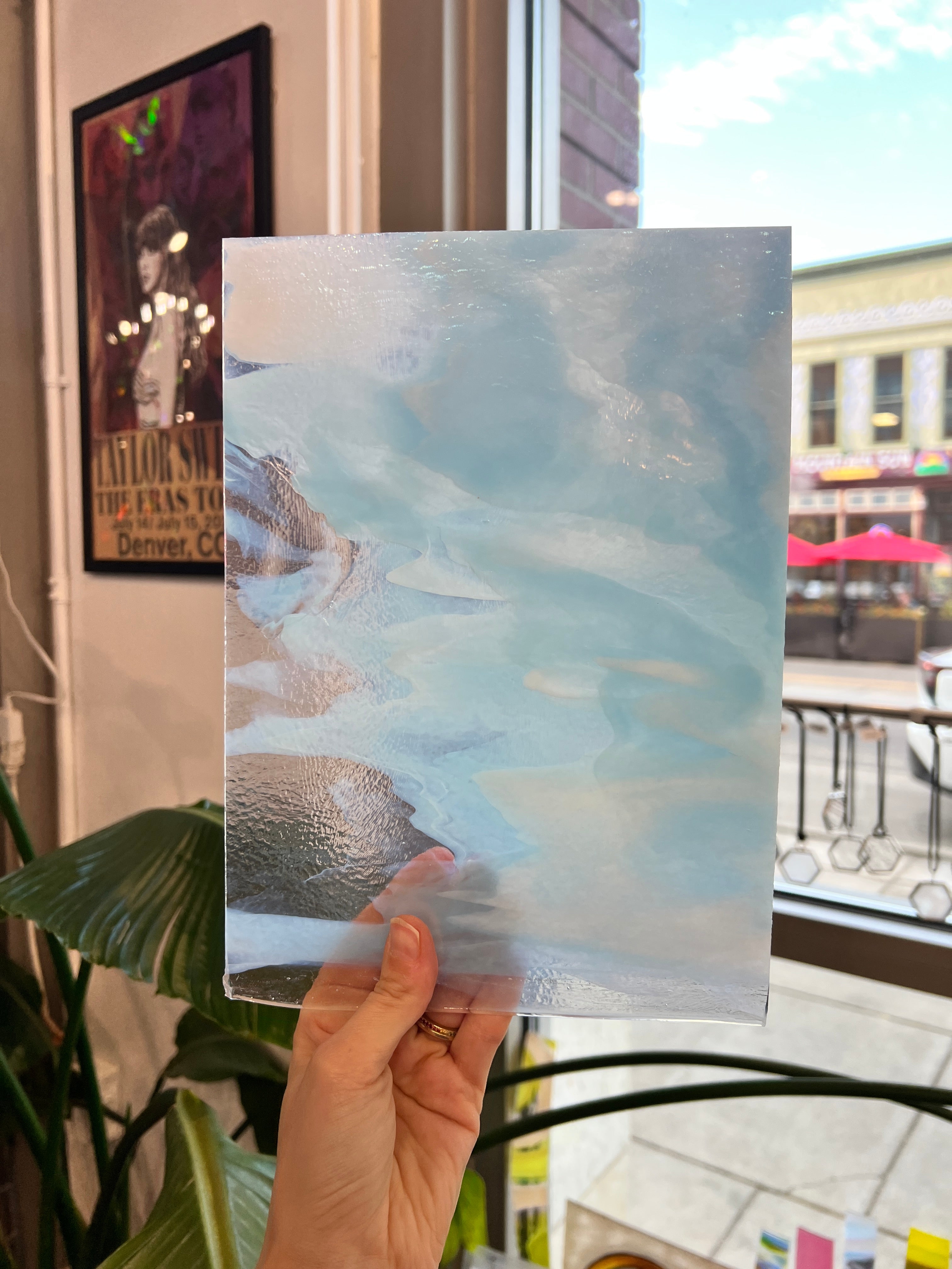 Winter Wonderland Bullseye Blue White Clear Iridescent Fusible 90 COE Sheet Glass Colorado Glassworks
