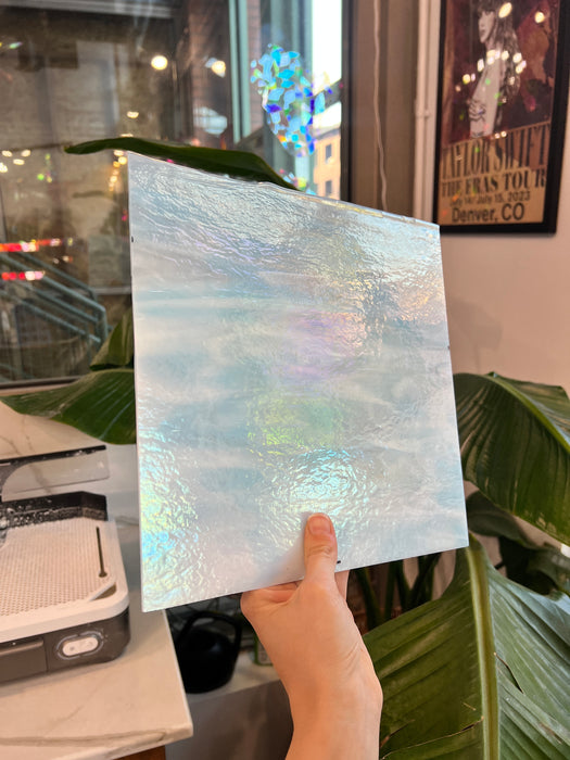 Winter Wonderland Bullseye Blue White Clear Iridescent Fusible 90 COE Sheet Glass Colorado Glassworks