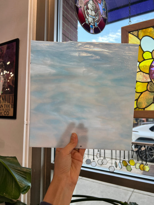 Winter Wonderland Bullseye Blue White Clear Iridescent Fusible 90 COE Sheet Glass Colorado Glassworks