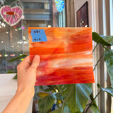 White and Red Wispy Opaque Kokomo Sheet Glass Colorado Glassworks 7x7in (KO-01228589)