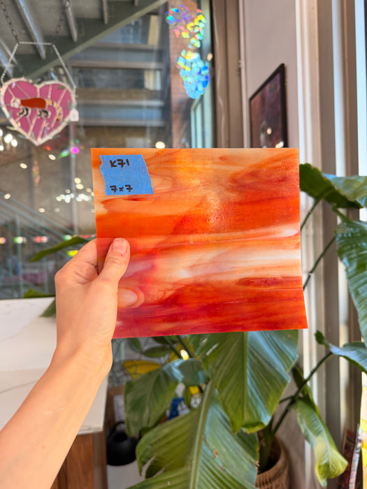 White and Red Wispy Opaque Kokomo Sheet Glass Colorado Glassworks 7x7in (KO-01228589)