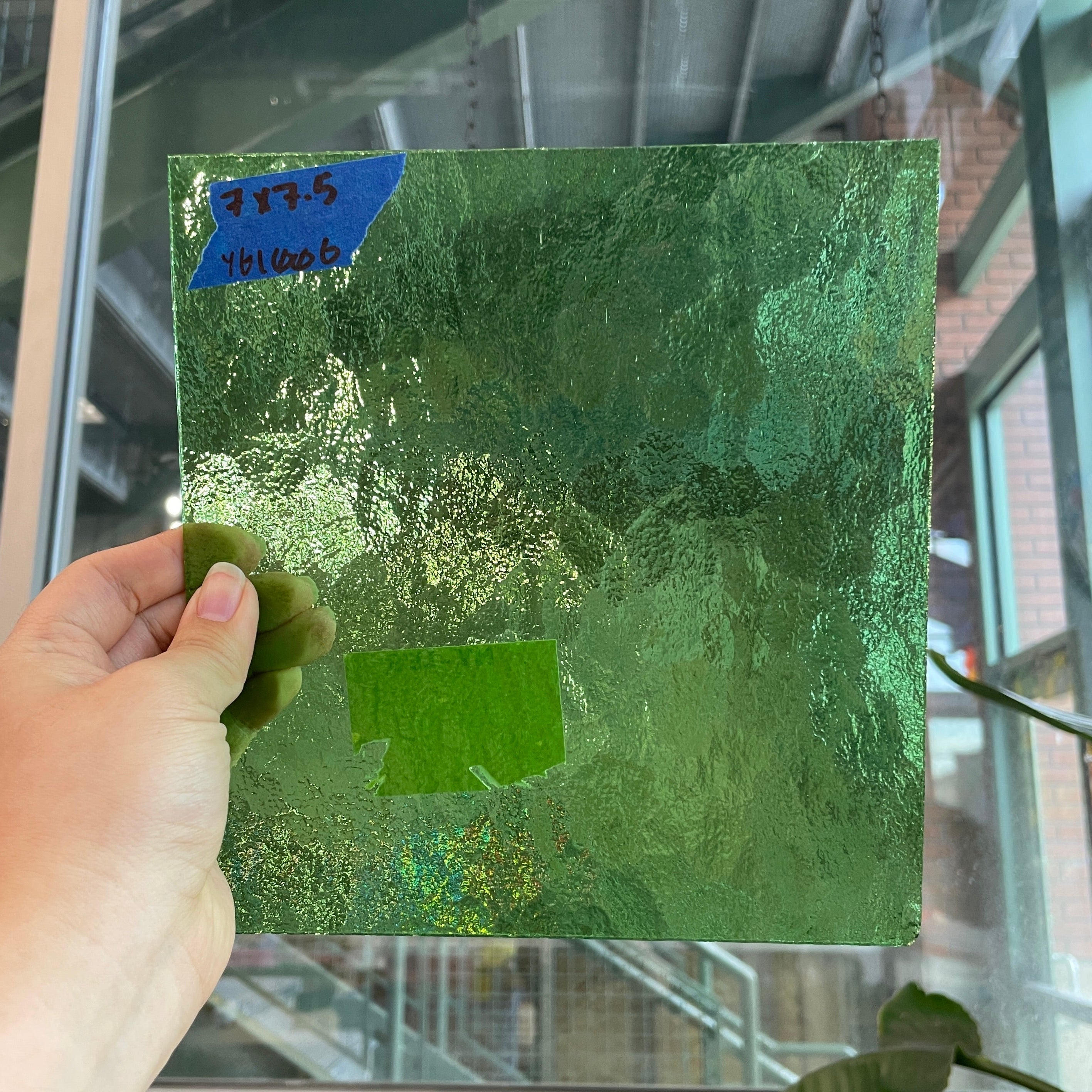 Light Green Textured Youghiogheny Sheet Glass Colorado Glassworks YG1006 (7x7.5in)