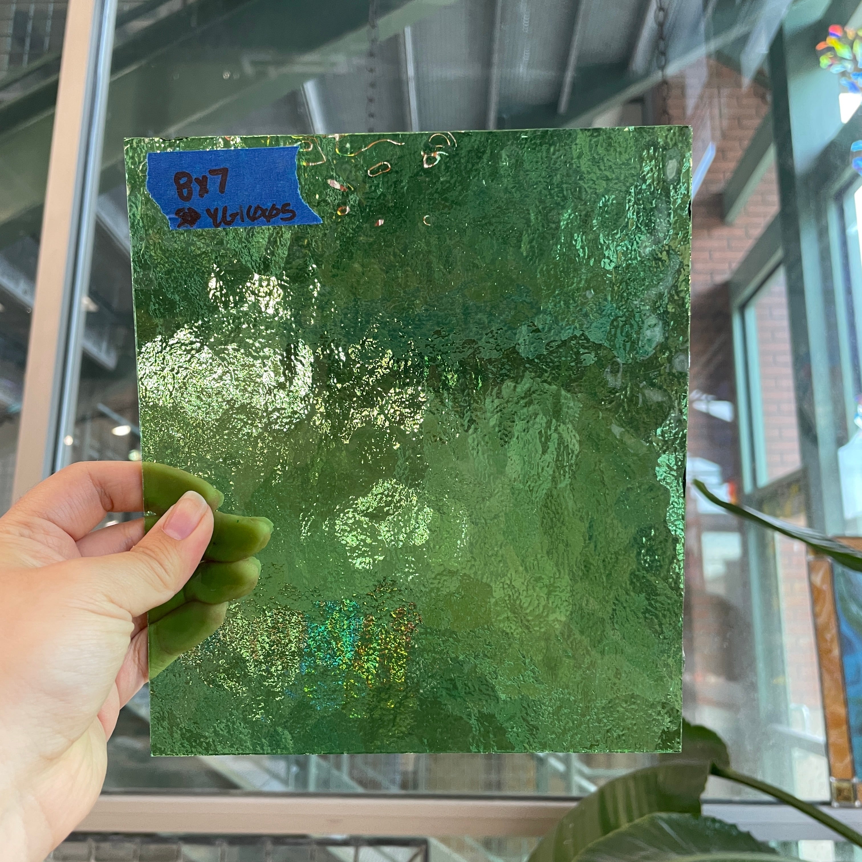 Light Green Textured Youghiogheny Sheet Glass Colorado Glassworks YG1005 (8x7in)