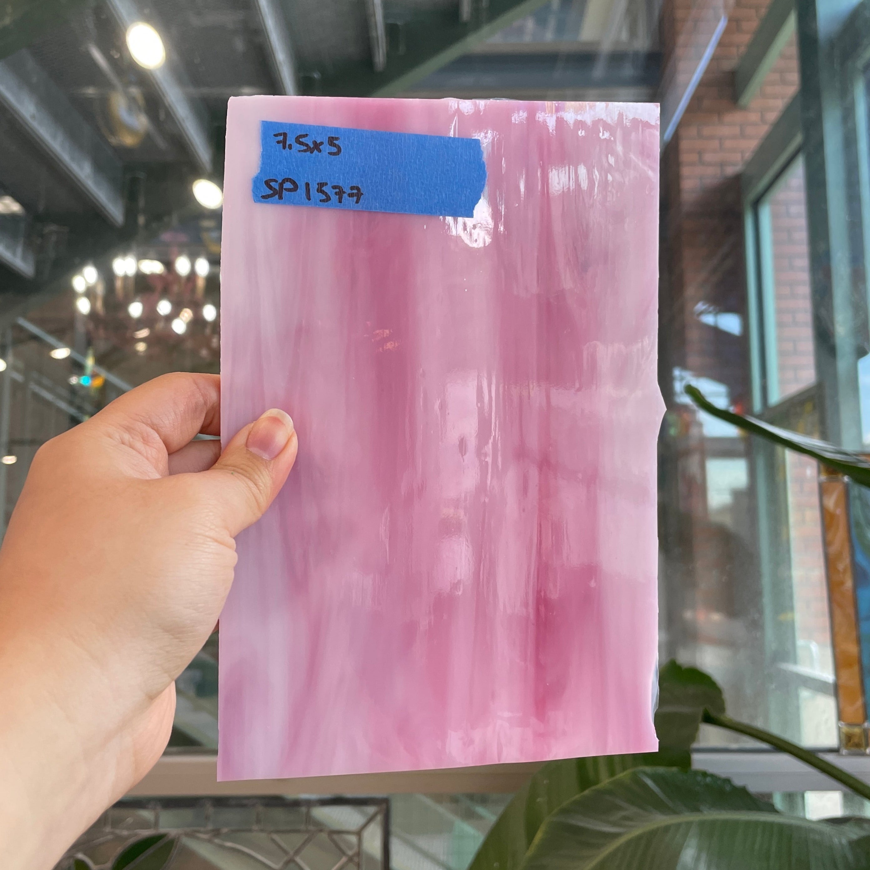 Pink White Wispy Semi-Opaque Spectrum Sheet Glass Colorado Glassworks SP1577 (7.5x5in)
