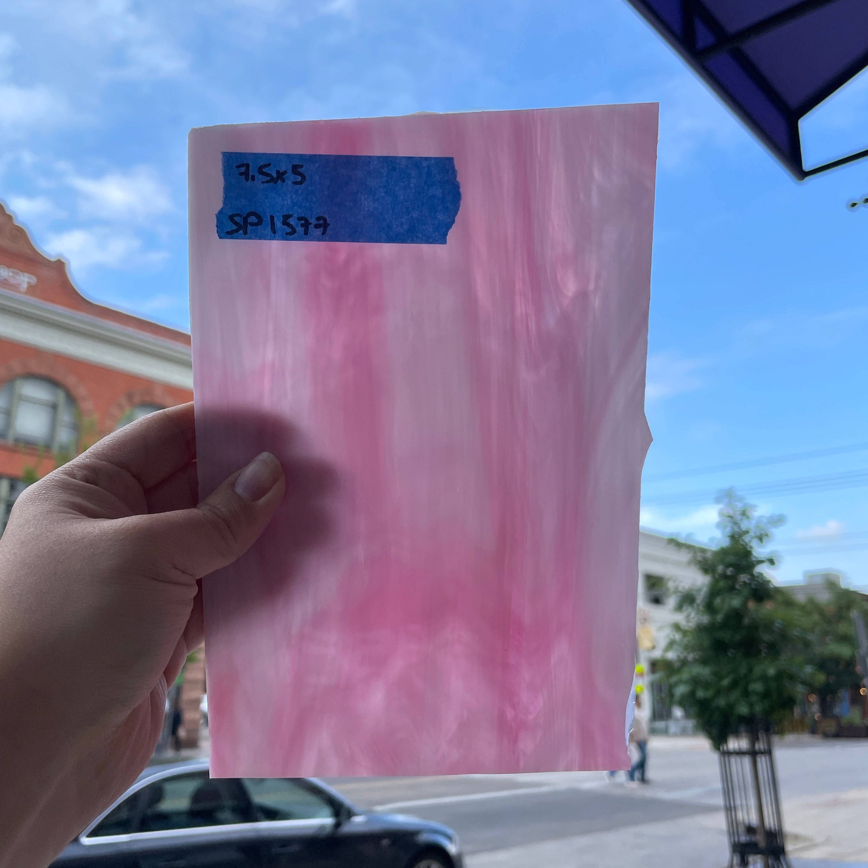 Pink White Wispy Semi-Opaque Spectrum Sheet Glass Colorado Glassworks