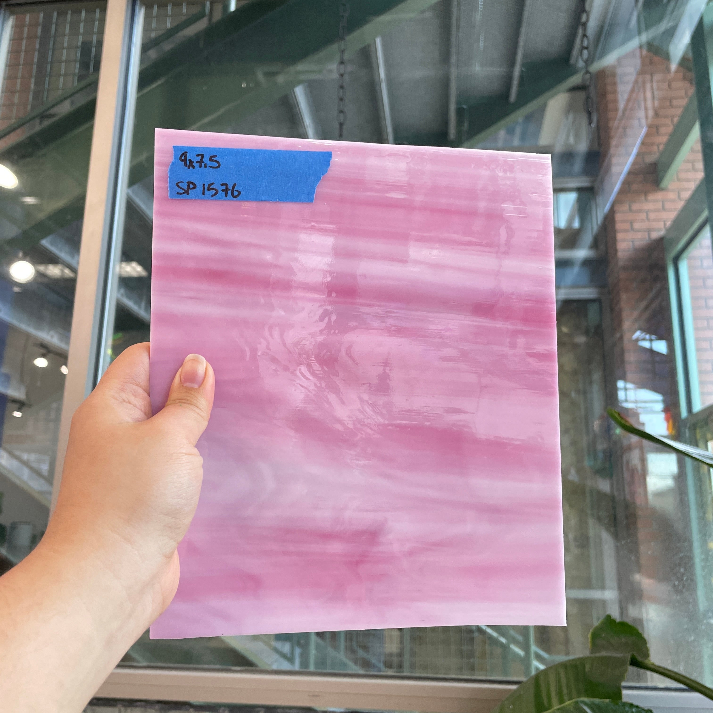 Pink White Wispy Semi-Opaque Spectrum Sheet Glass Colorado Glassworks SP1576 (9x7.5in)