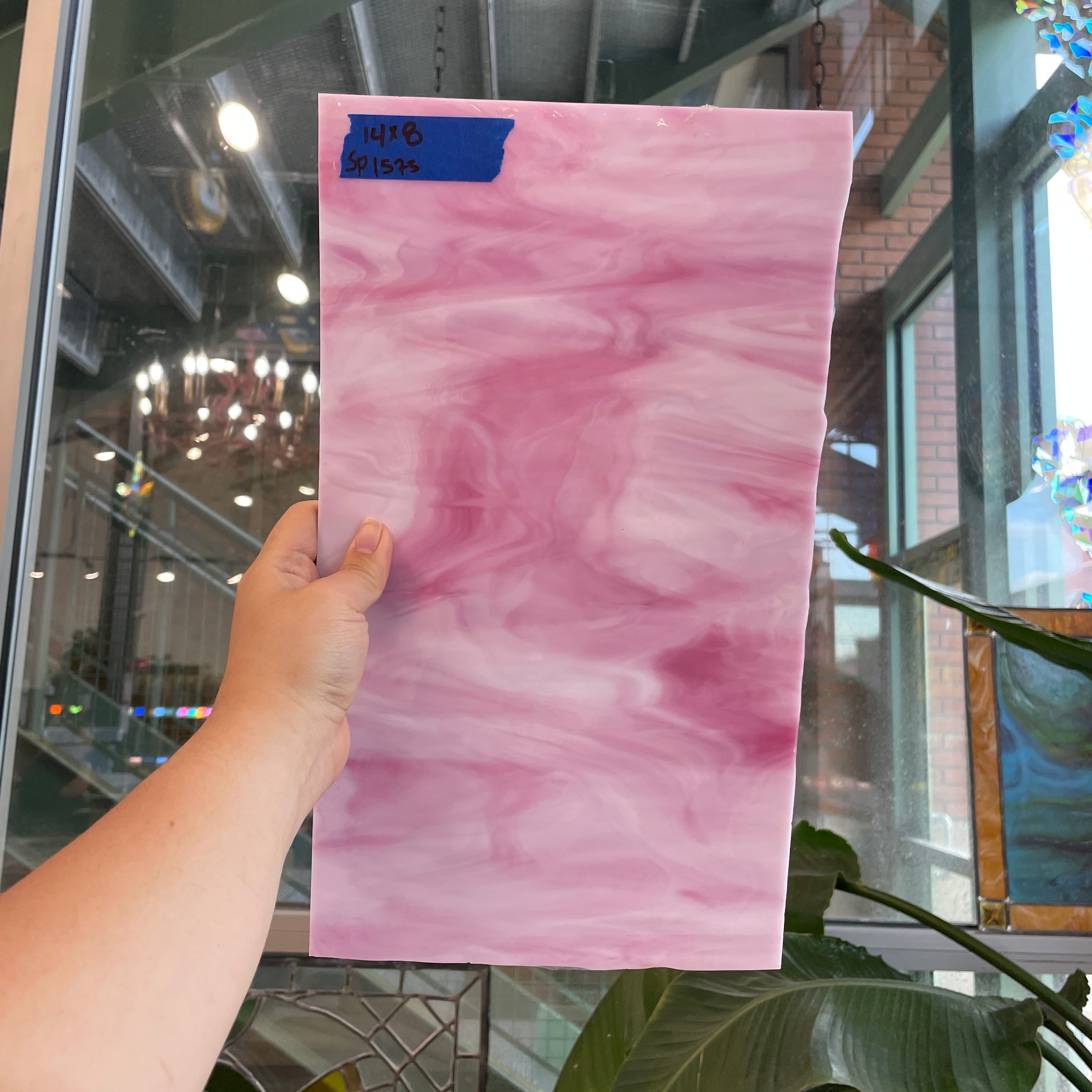 Pink White Wispy Semi-Opaque Spectrum Sheet Glass Colorado Glassworks SP1575 (14x8in)