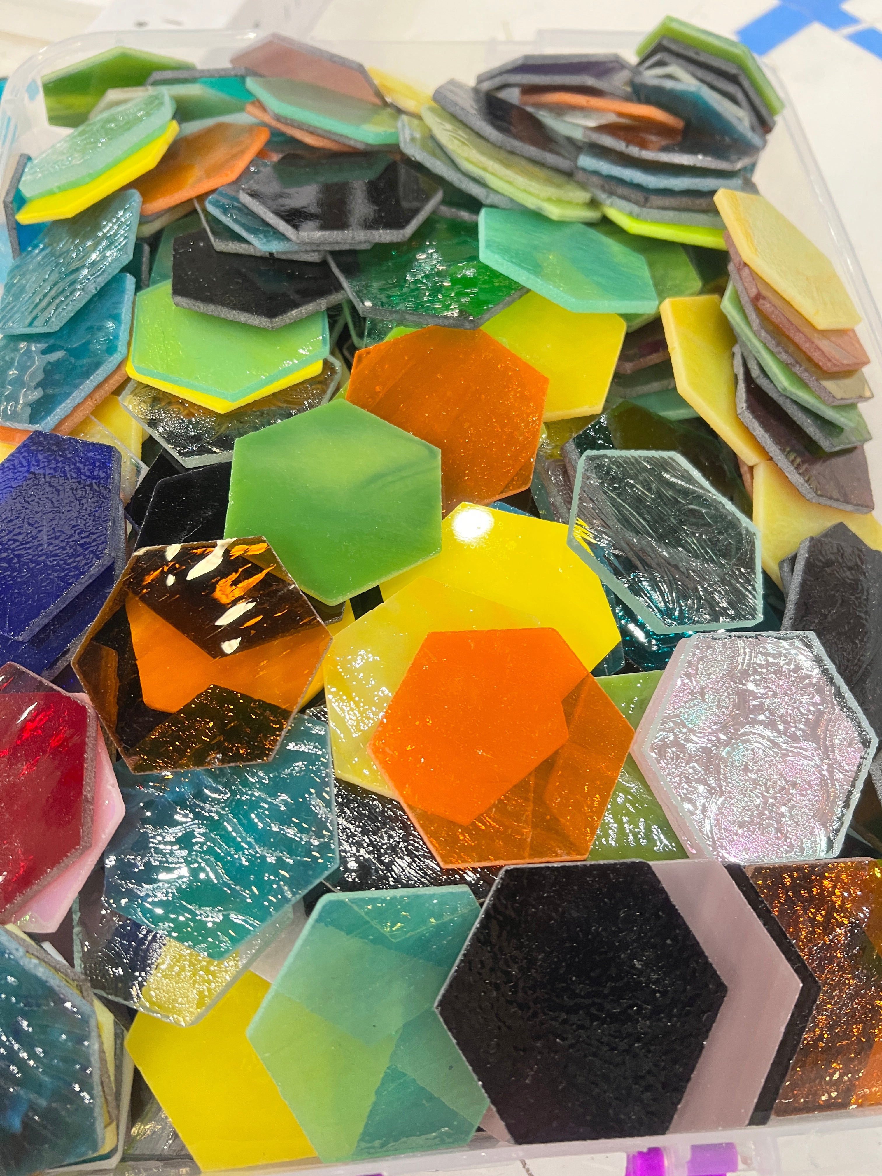 Pre-Cut Stained Glass Honeycomb/Hexagon Pieces Perfect for Stained Glass, Fusing, Mosaics and more!! Tools Colorado Glassworks