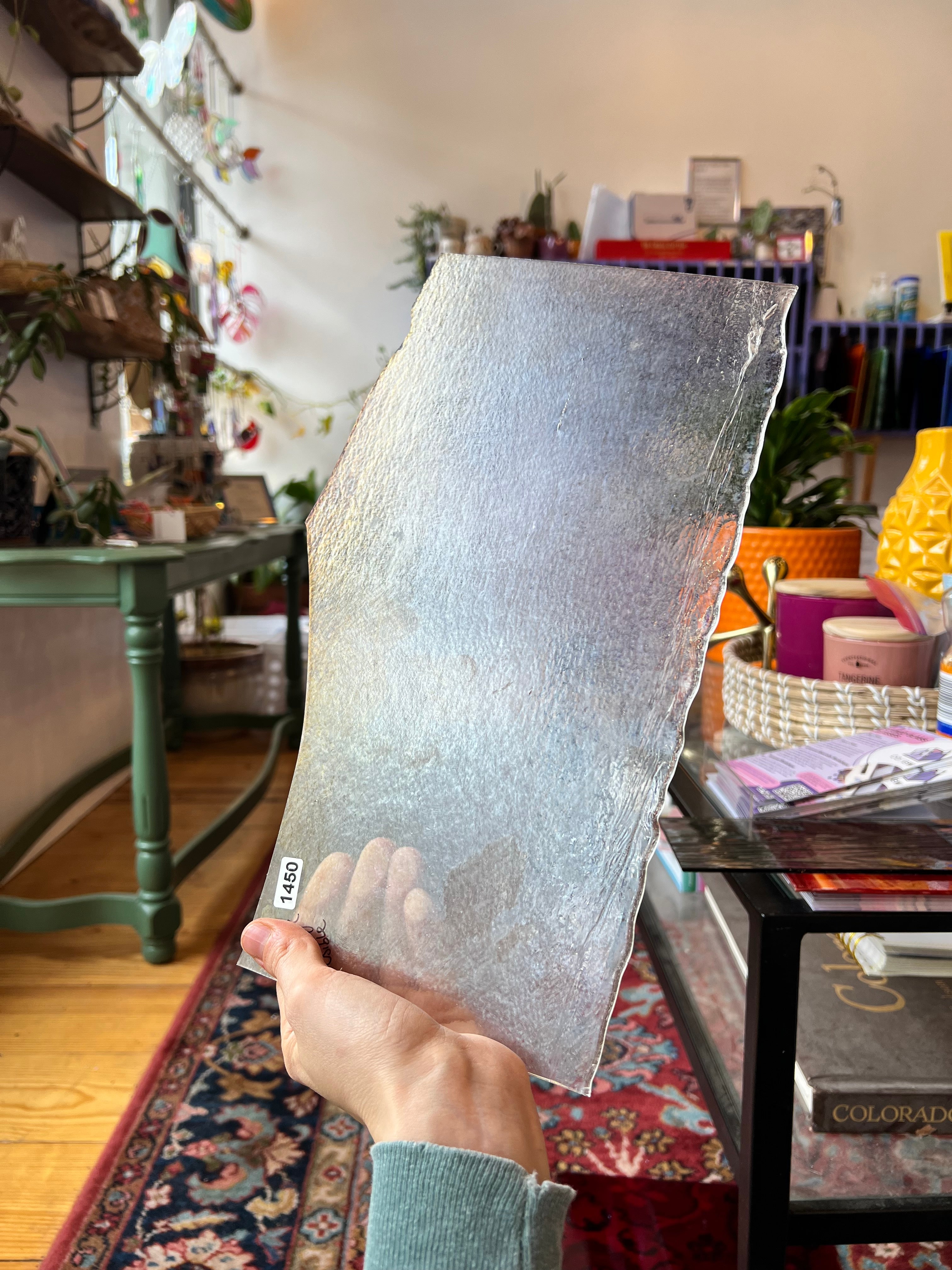 Clear Iridescent Bullseye Fusible 90 COE Sheet Glass Colorado Glassworks 1450  